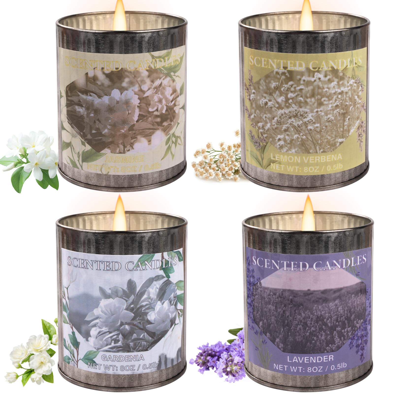 Scented Candle Gift Set, 4 Pack 32oz Soy Wax Candles Set, 200 Hour Burn Time Long Lasting Aromatherapy Candles Set, Container Ca