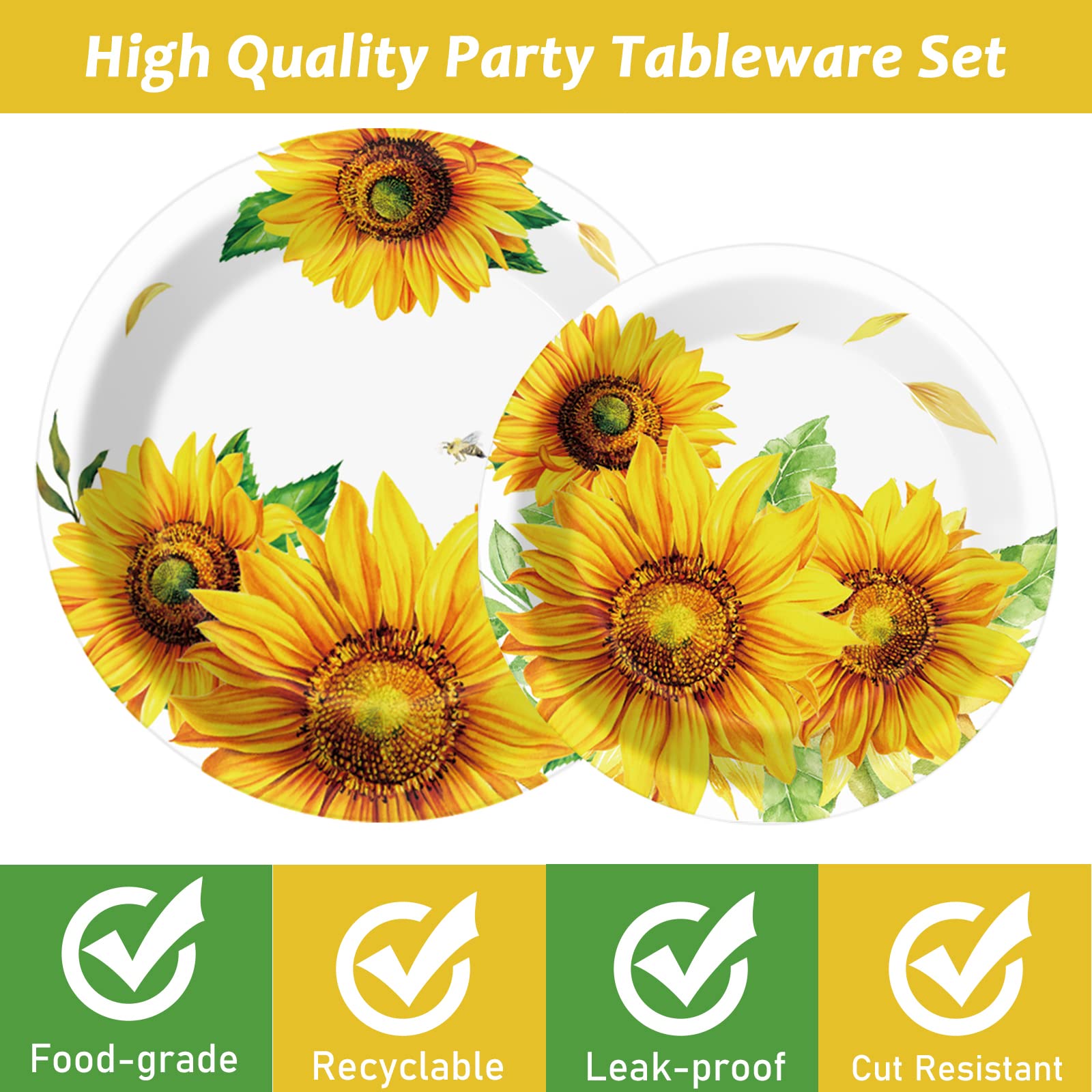 96 Pcs Sunflower Party Supplies Sunflower Themed Party Decoration Sunflower Party Tableware Set Kids Party Paper Plate Napkin Fo
