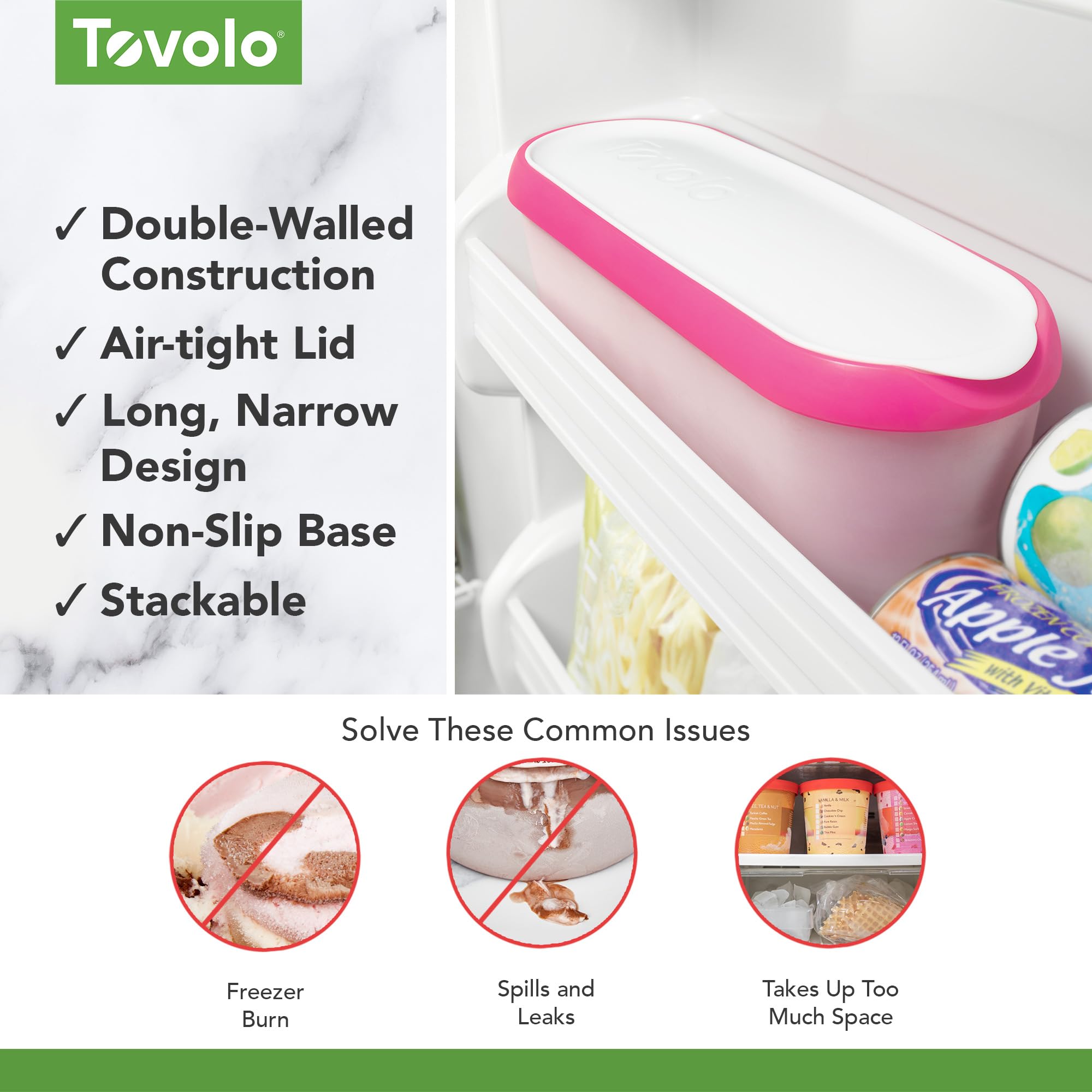 Tovolo Ice Cream Containers For Homemade Ice Cream, Glide-A-Scoop (1.5 Qt, Raspberry Tart) - Stackable Ice Cream Storage Contain