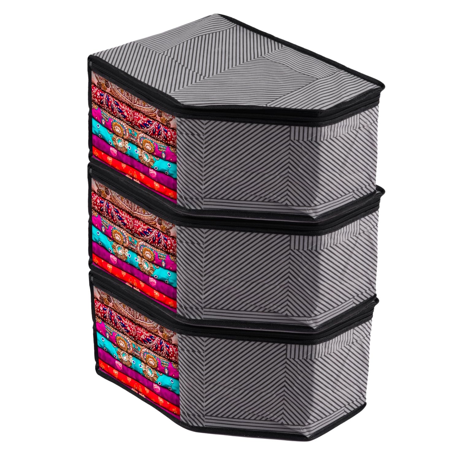 Kuber Industries Blouse Cover | Zipper Clothes Storage Bag | Non-Woven Wardrobe Organiser | Side Transparent Blouse Organizer | 