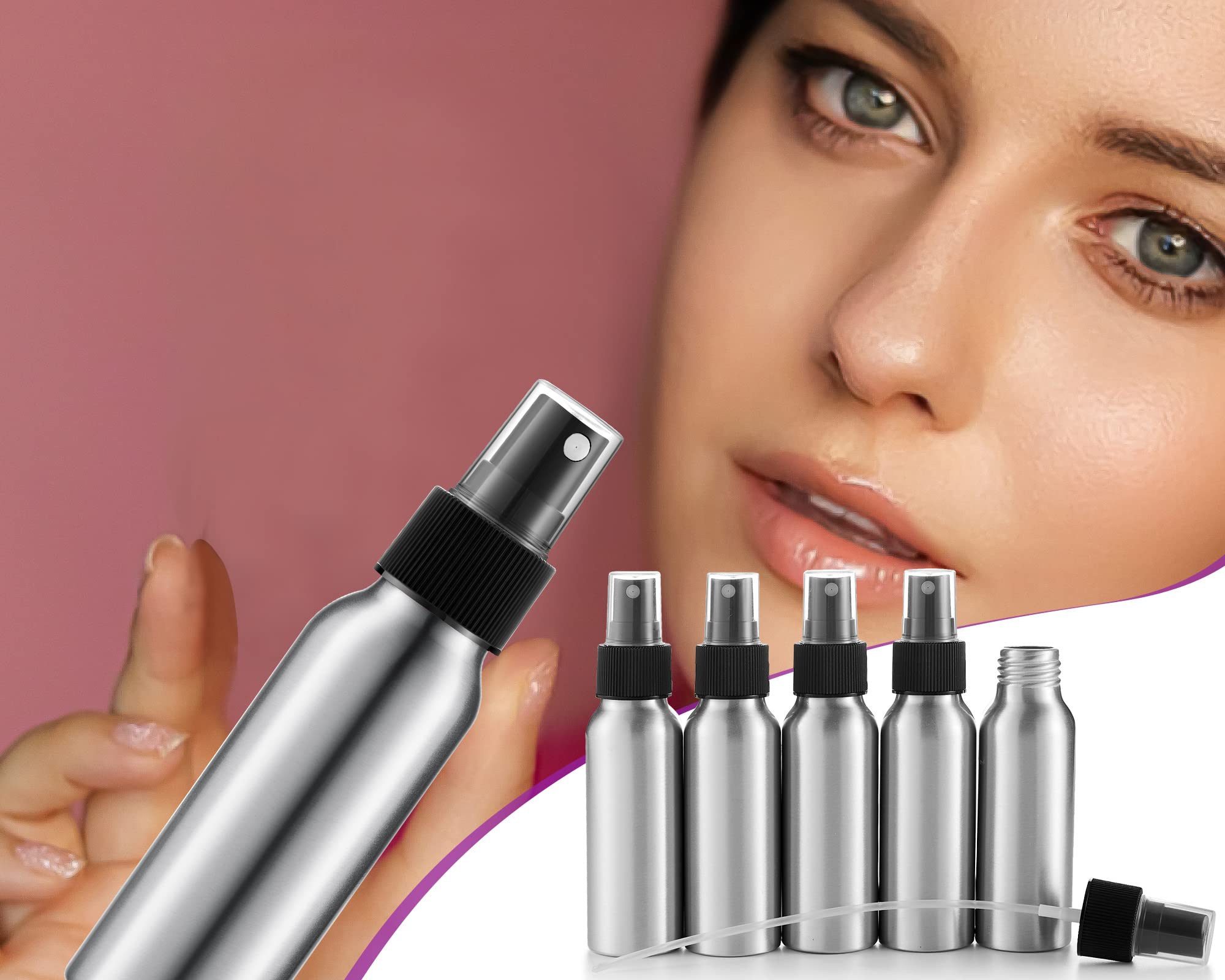 2Oz Aluminum Fine Mist Spray Bottles Reusable Metal Atomizer Bottles Empty Small Spray Bottle Storage Travel Size With Black Pum