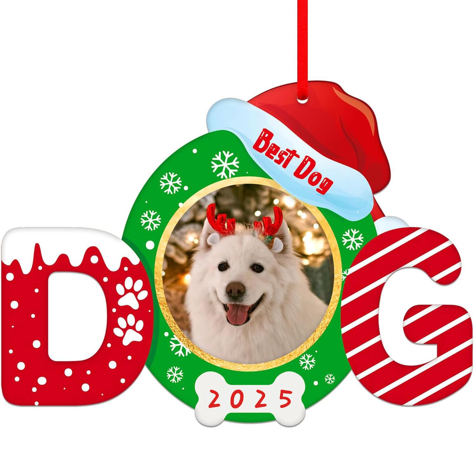 FaCraft Christmas Picture Frame for Dog - 2025 Christmas Ornaments Best Dog Ornaments for Xmas Tree Decorations Pet Puppy Orname