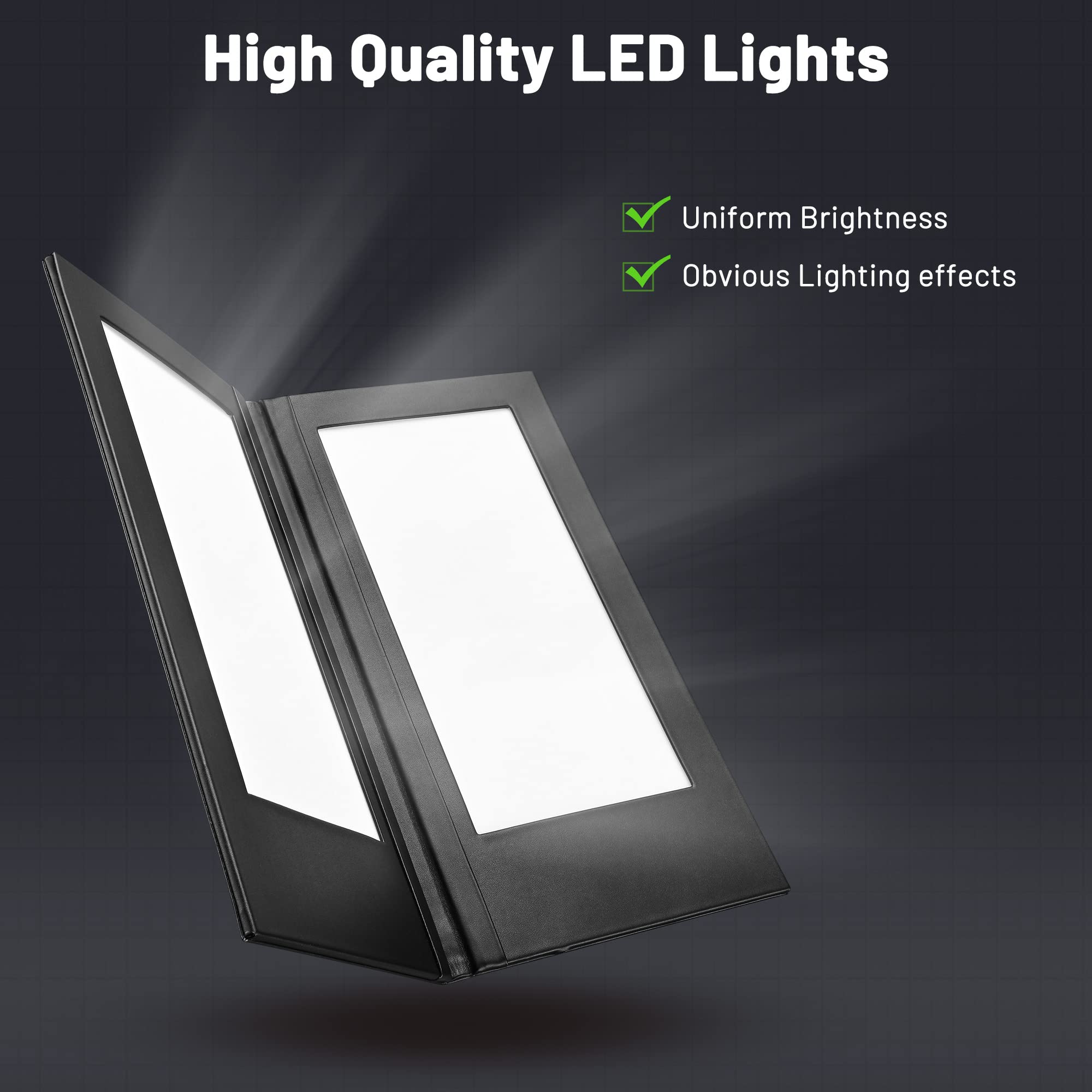 Wechef Led Back Lit Light Menu Holder Cover Folding Double Panel Fits 5''X11'' Paper For Hotel Club