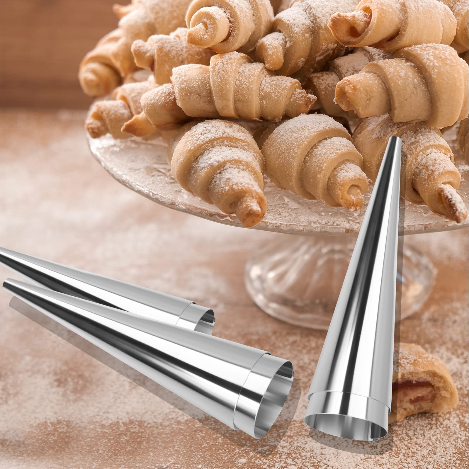 Tinfol 20 Pack 4.7Inch Cream Horn Molds, Baking Cones Cream Horn Forms, Stainless Steel Cannoli Tubes Ice Cream Mold, Standing C