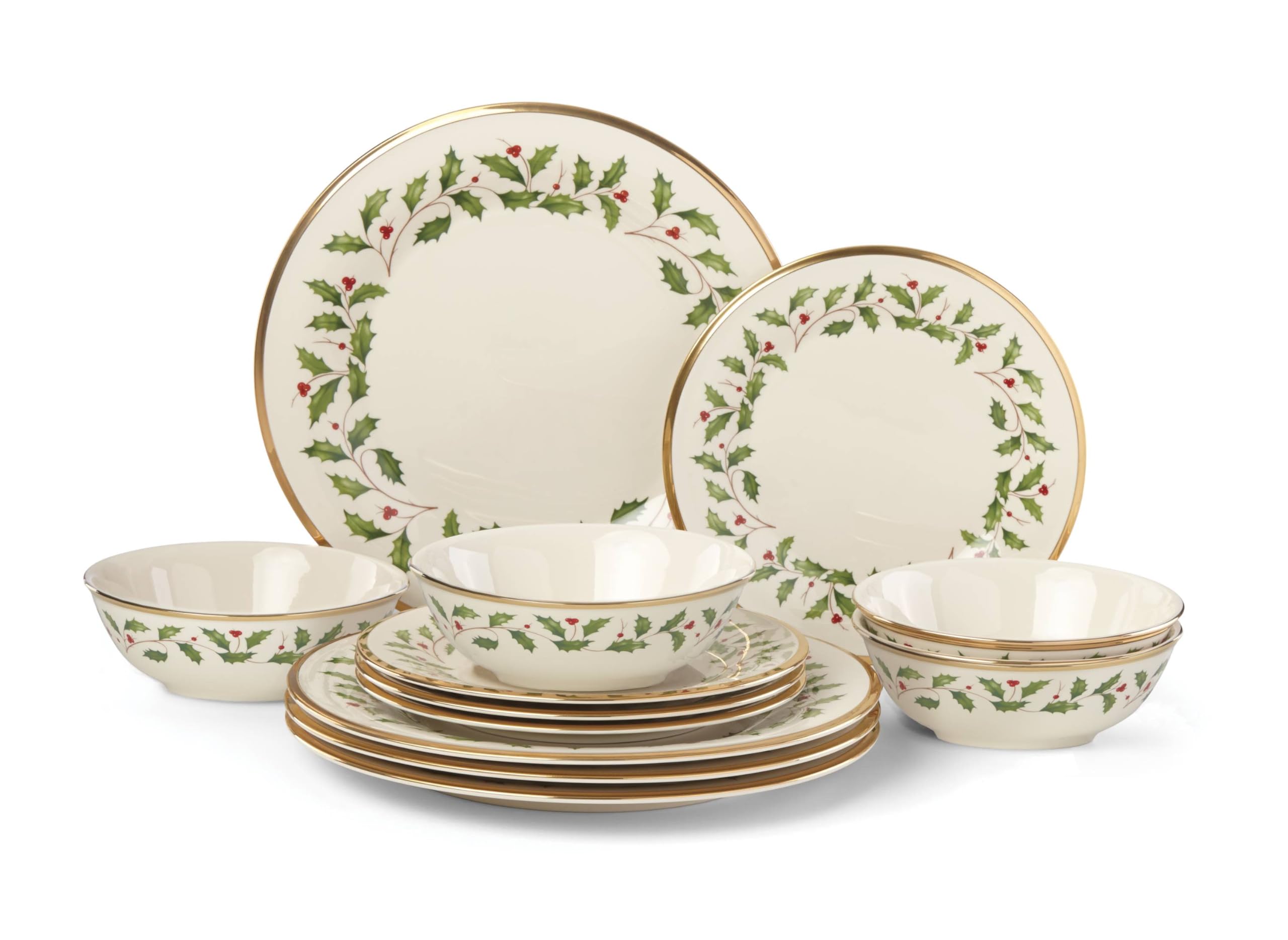 Lenox 893172 Holiday 12-Piece Plate and Bowl Set, Christmas Dinnerware, Hosting