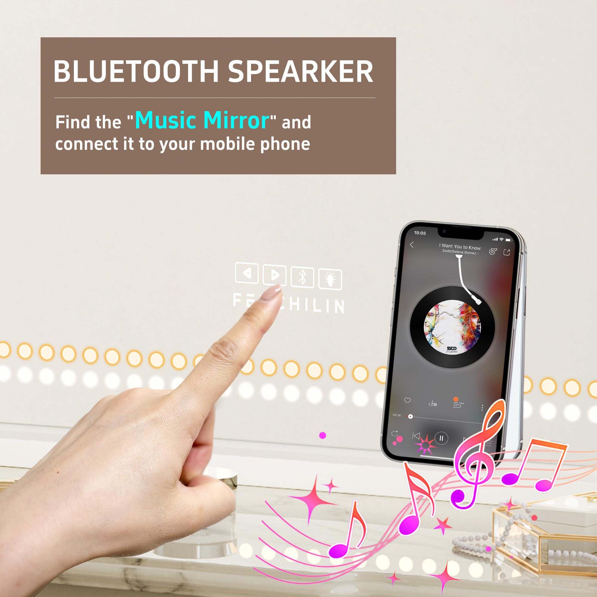 Fenchilin Vanity Mirror With Lights And Bluetooth Speaker 31.5X 22.8 Makeup Mirror Lighted Hollywood Mirror With Led Light Beads