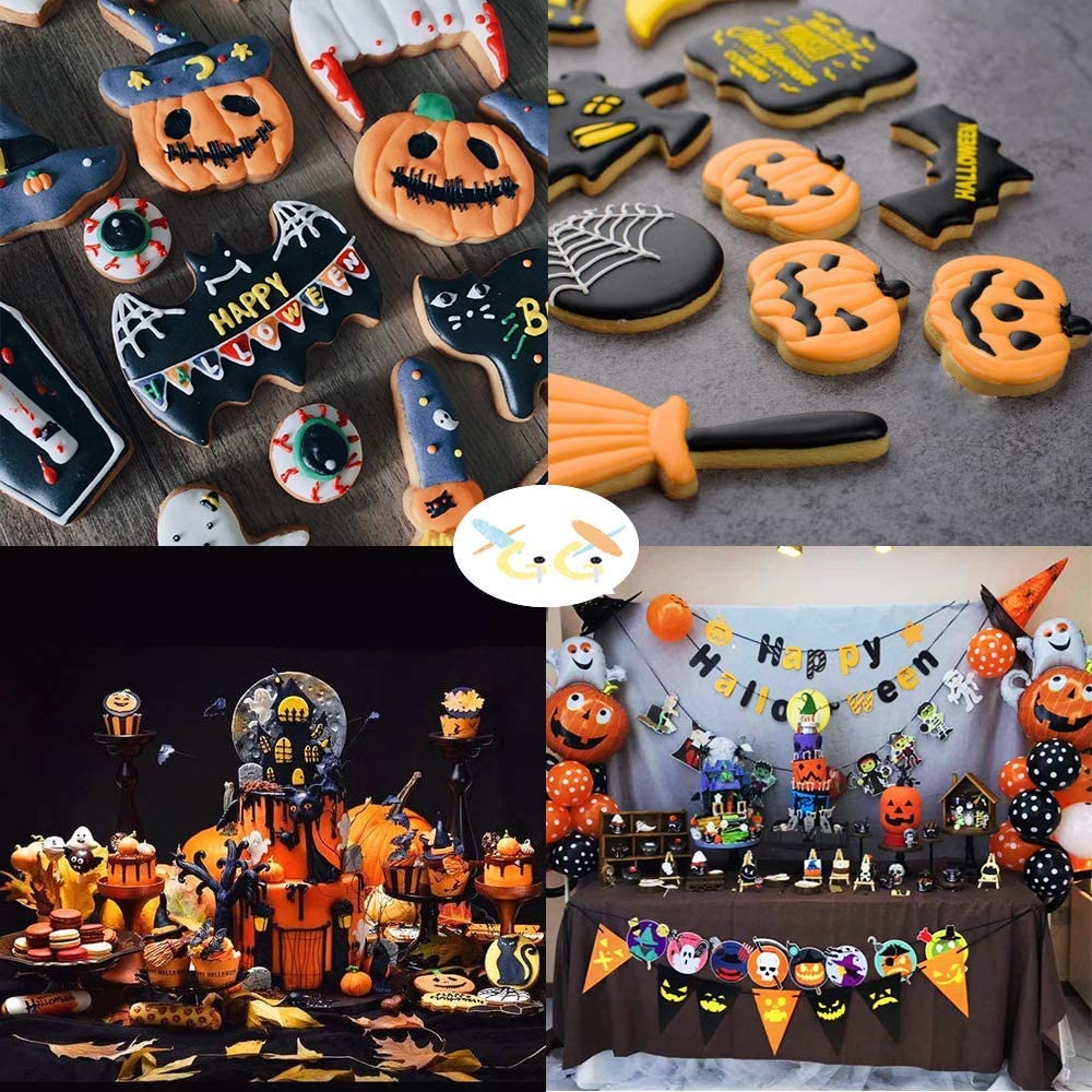 Xgigix Halloween Cookie Cutter Set- 7 Pcs Large Stainless Steel Cookie Cutters Mold For Making Pumpkin, Bat, Ghost, Witch Hat, C