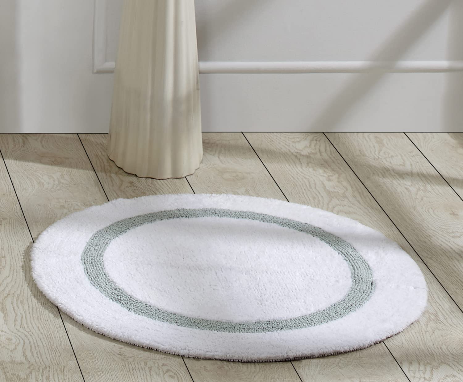 Better Trends 100% Cotton Hotel Collection Bath Mats, White & Blue - Tufted, Absorbent Reversible Mat, Machine Washable, Quick-D