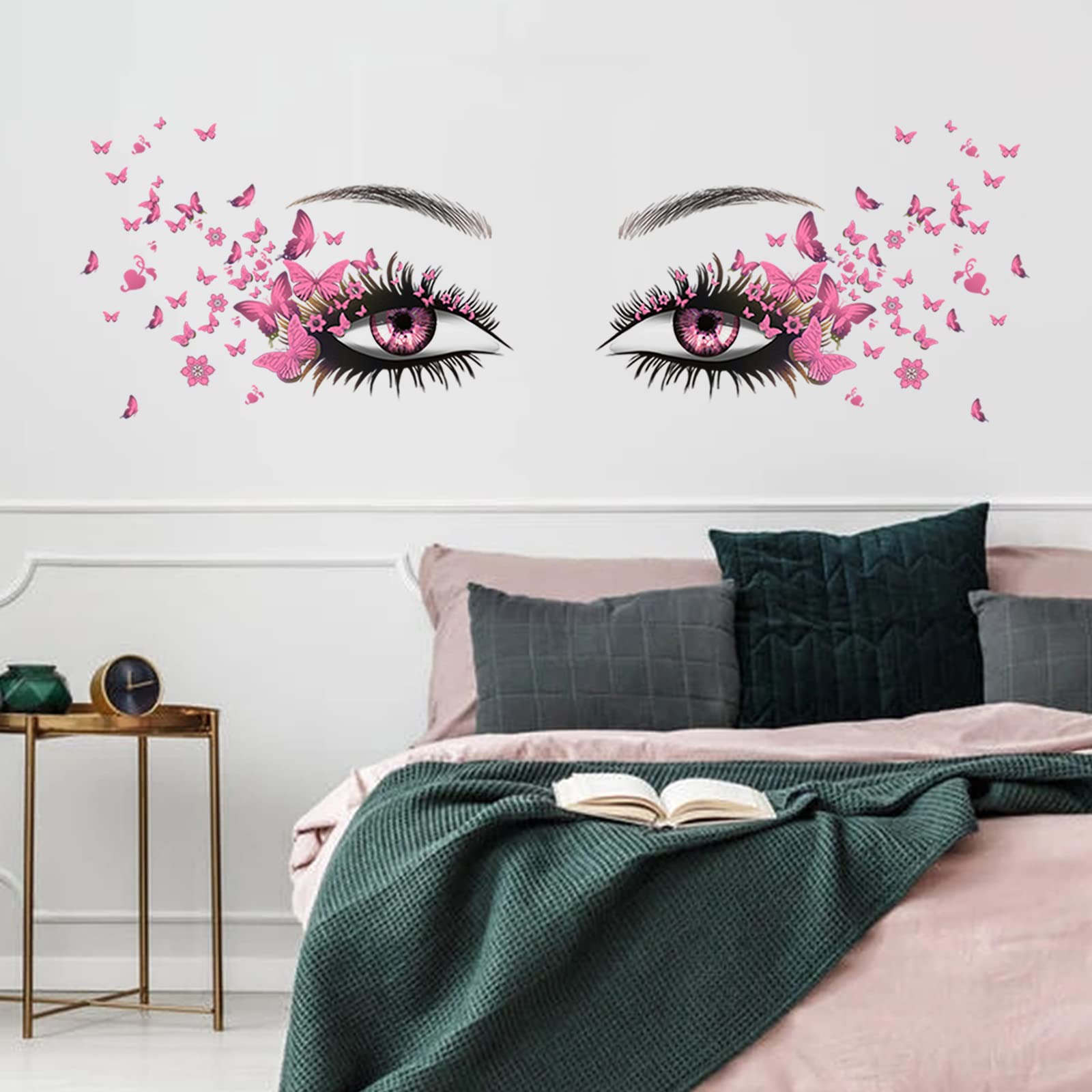 Beautiful Eyelash Eyes Wall Stickers Flying Butterfly Wall Decals Beautiful Girl Heart Wall Decor Vinyl Wall Art Butterflies Wal