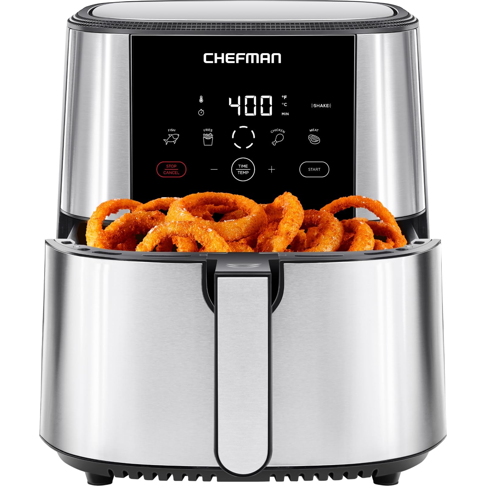 Chefman TurboFry Touch Air Fryer  XL 8-Qt Family Size  One-Touch Digital Control Presets  French Fries  Chicken  Meat  Fish  Nonstick Dishwasher-Safe Parts  Automatic Shutoff  Stainless Steel