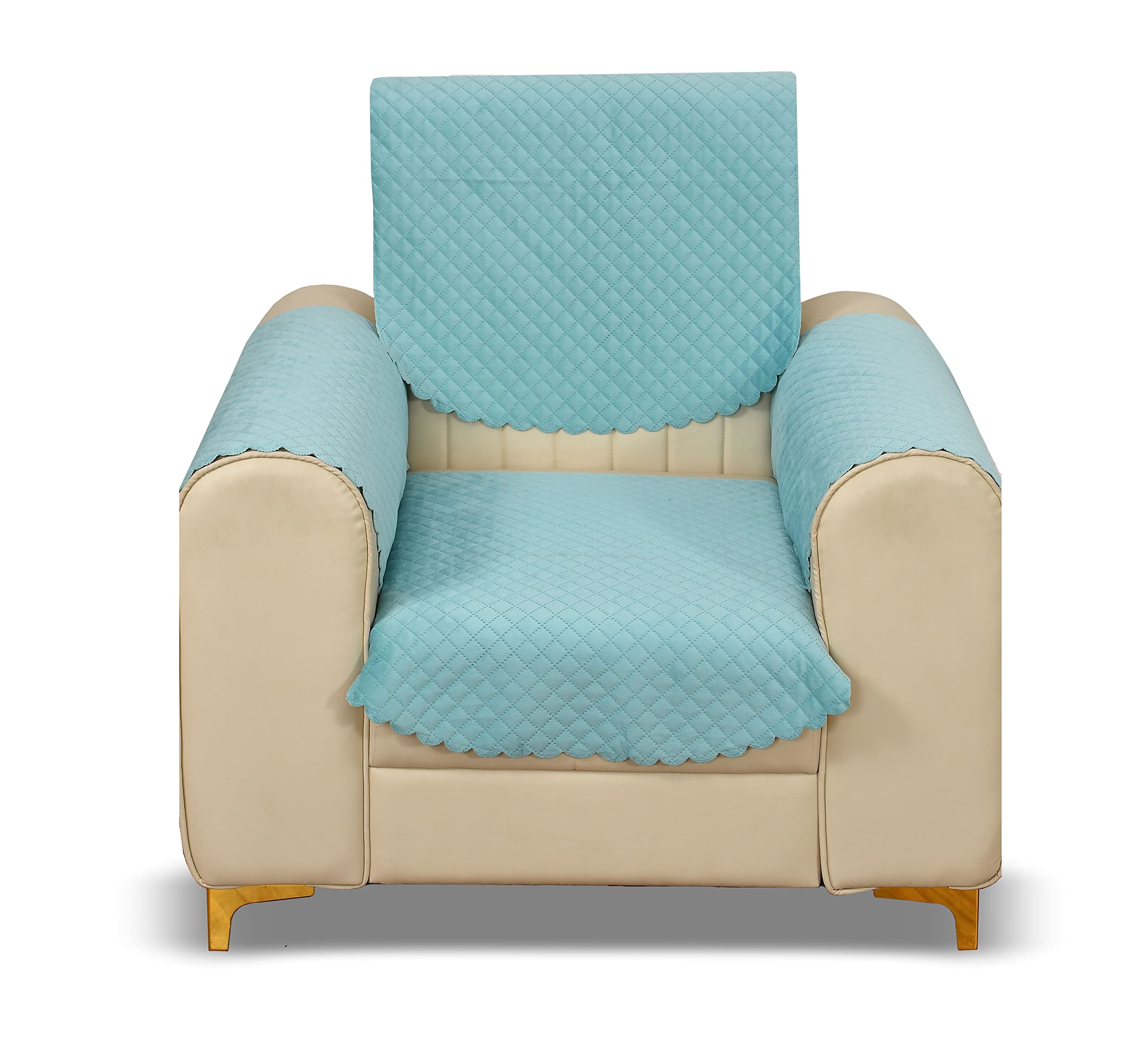 Yellow Weaves 1 Seater Self Design Quilted Sofa Chair Cover With Arm Cover, Seat & Back Cover, Color - Sky Blue