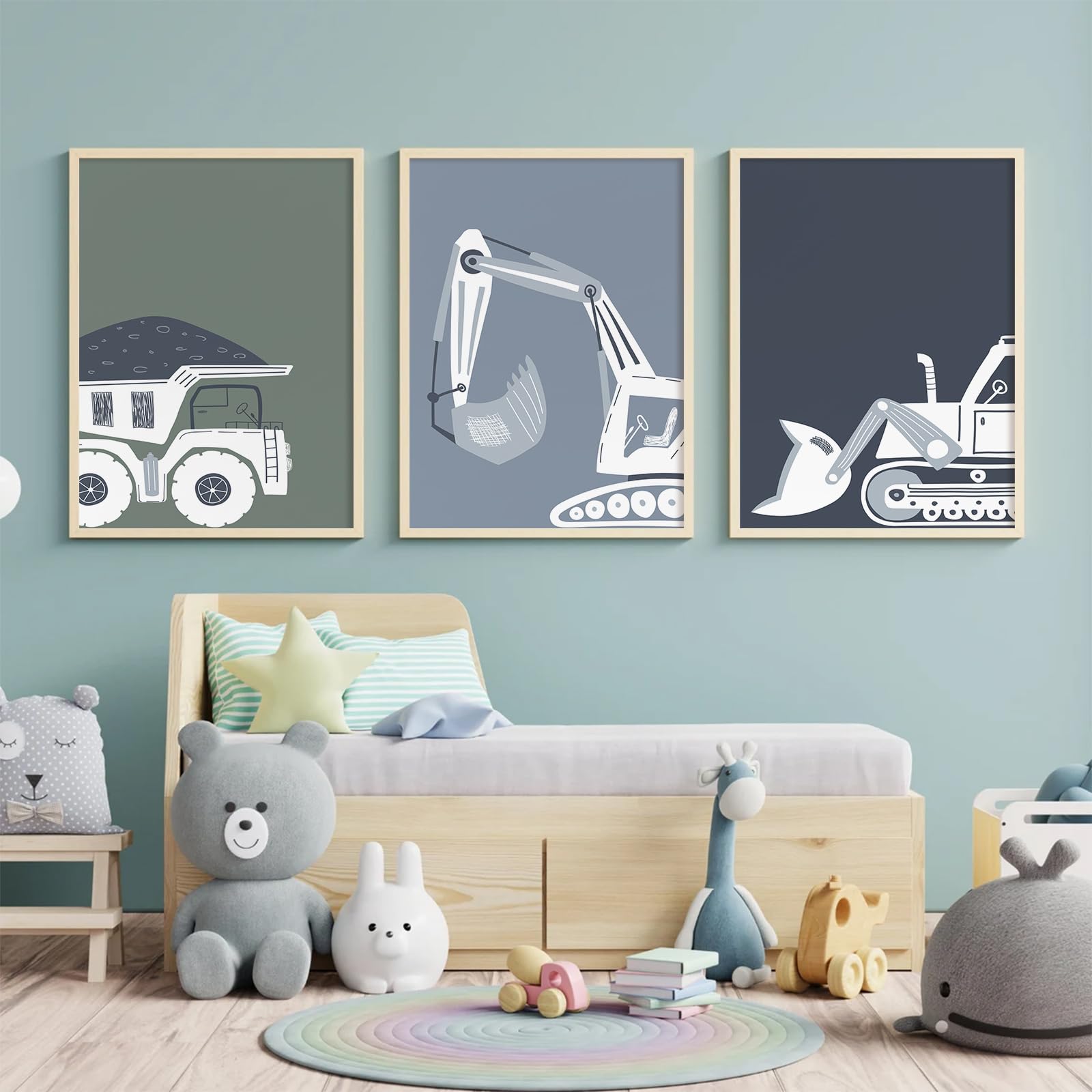 Construction Truck Wall Art Decor Toddler Boys Room Canvas Wall Art Tractor Vehicle Posters Dump Truck Wall Art Kids Bulldozer P