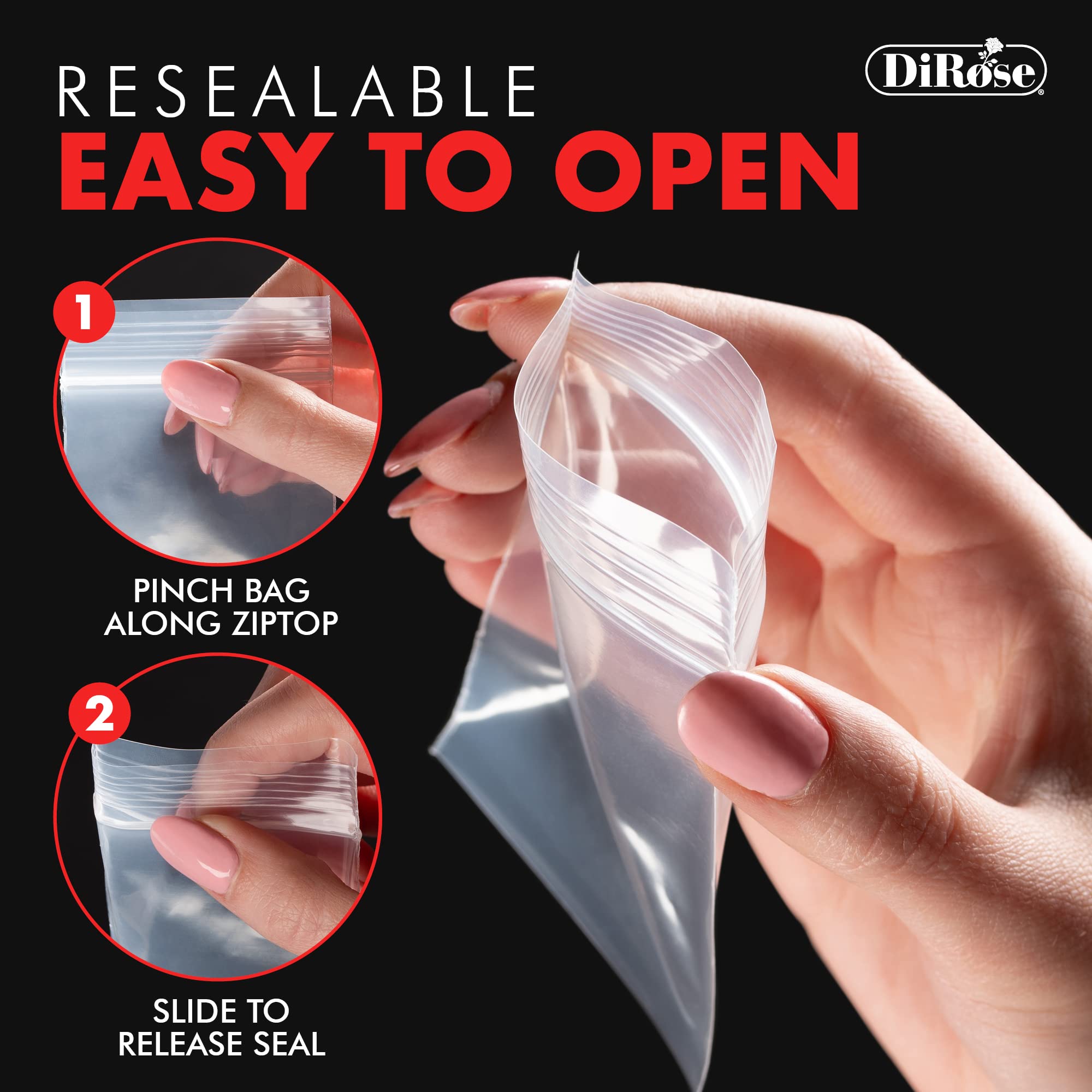 Dirose Reclosable Poly Zip Top Bags - 4'' X 6'' (100 Count), 2 Mil - Plastic Ziplock Bags - Resealable Plastic Bags With Zipper
