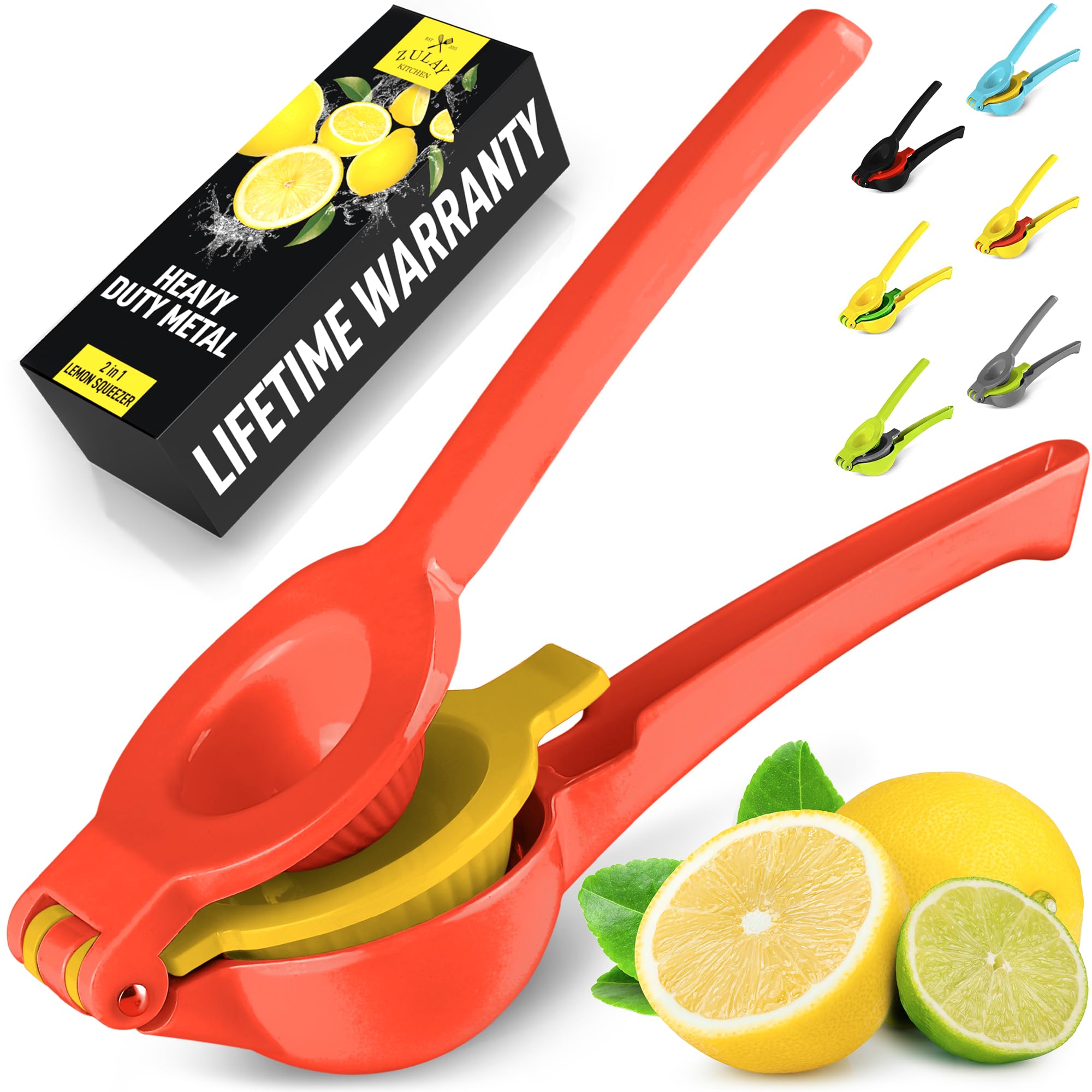 Zulay Metal 2-In-1 Lemon Squeezer Manual - Sturdy, Max Extraction Hand Juicer Lemon Squeezer Gets Every Last Drop - Easy To Clea