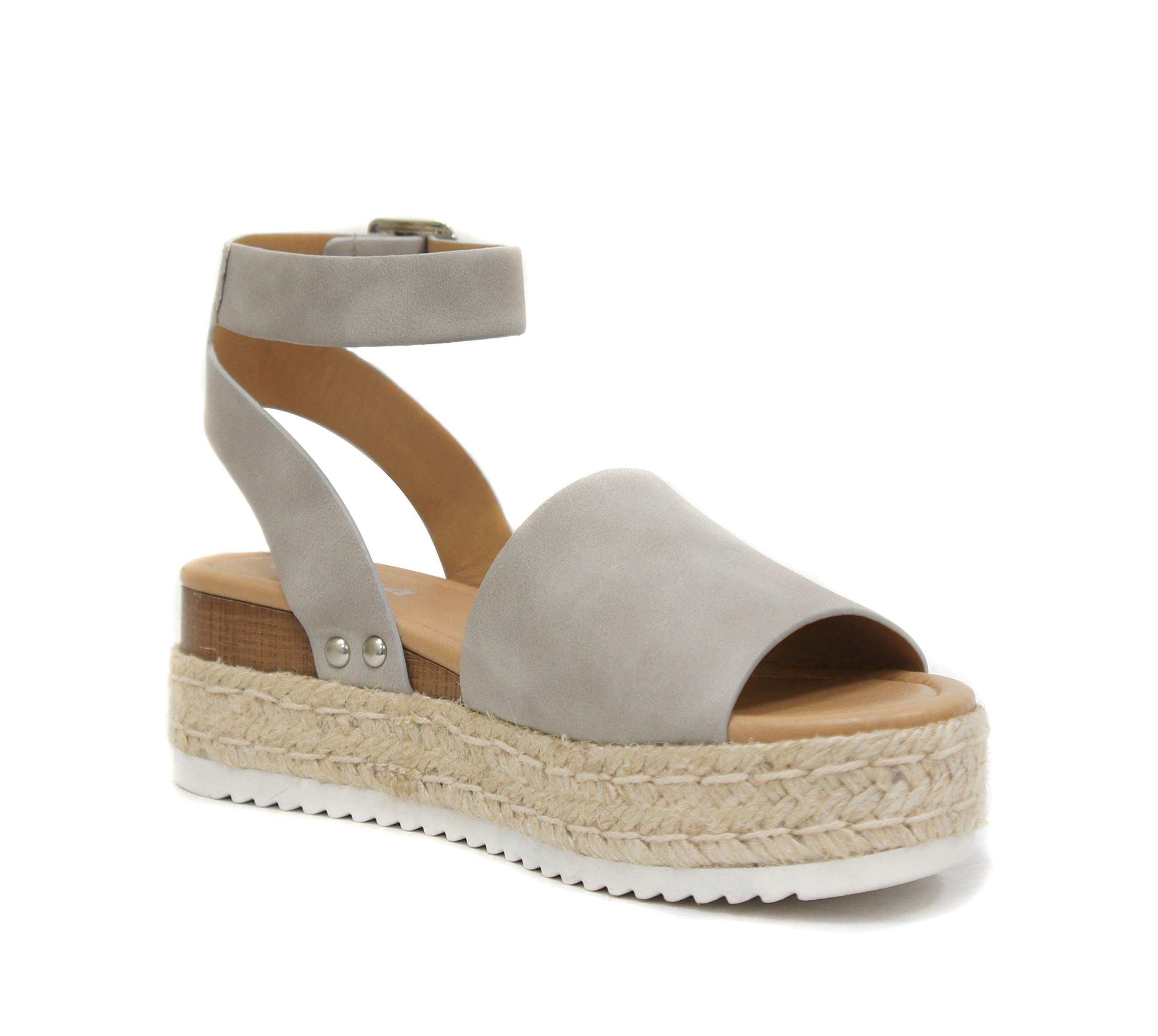 Soda Topic Open Toe Buckle Ankle Strap Espadrilles Flatform Wedge Casual Sandal (11, Dove Grey)