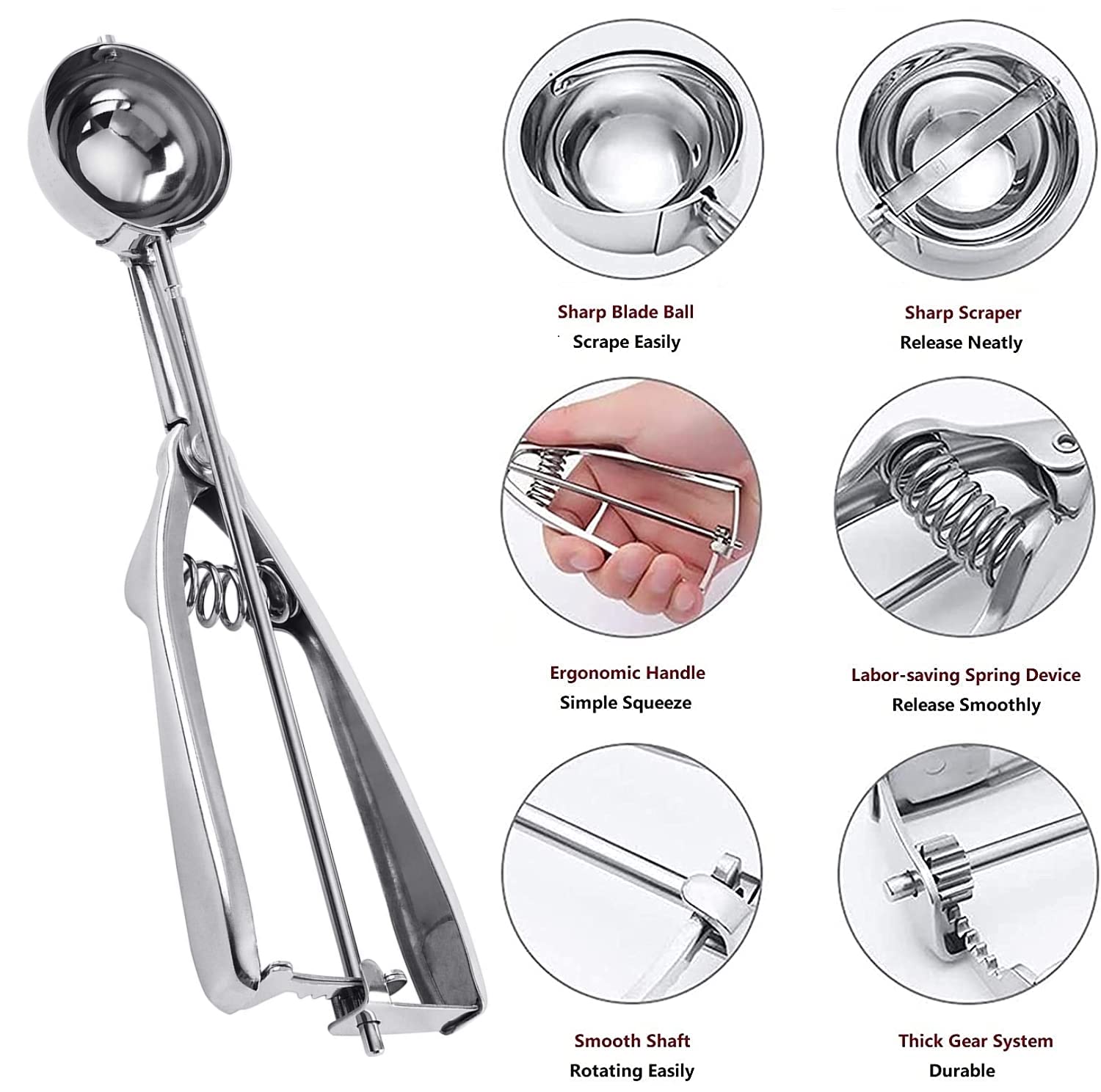 Ice Cream Scoop, 3Pcs Cookie Scoop Set, Stainless Steel Cookie Scoops For Baking Set Of 3, Cookie Scooper For Baking, Ice Cream