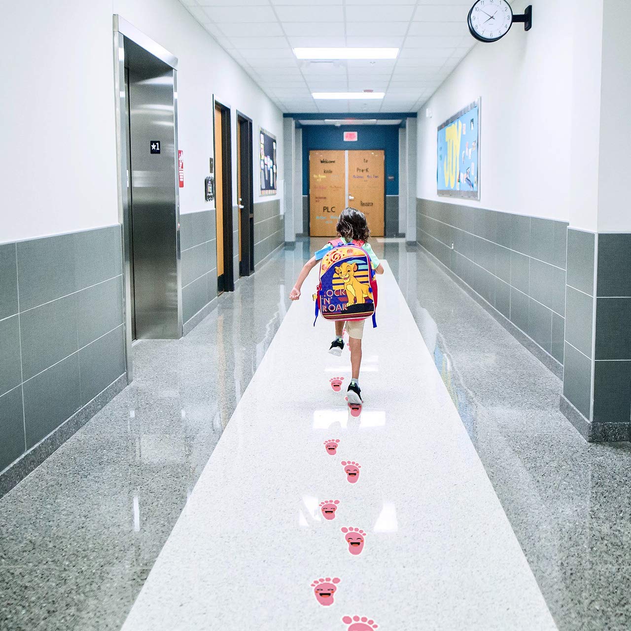 Beautyflier 20 Pairs Self-Adhesive Kids Footprint Stickers Cartoon Guide Floor Decals Social Distance Cute Smile Floor Stickers