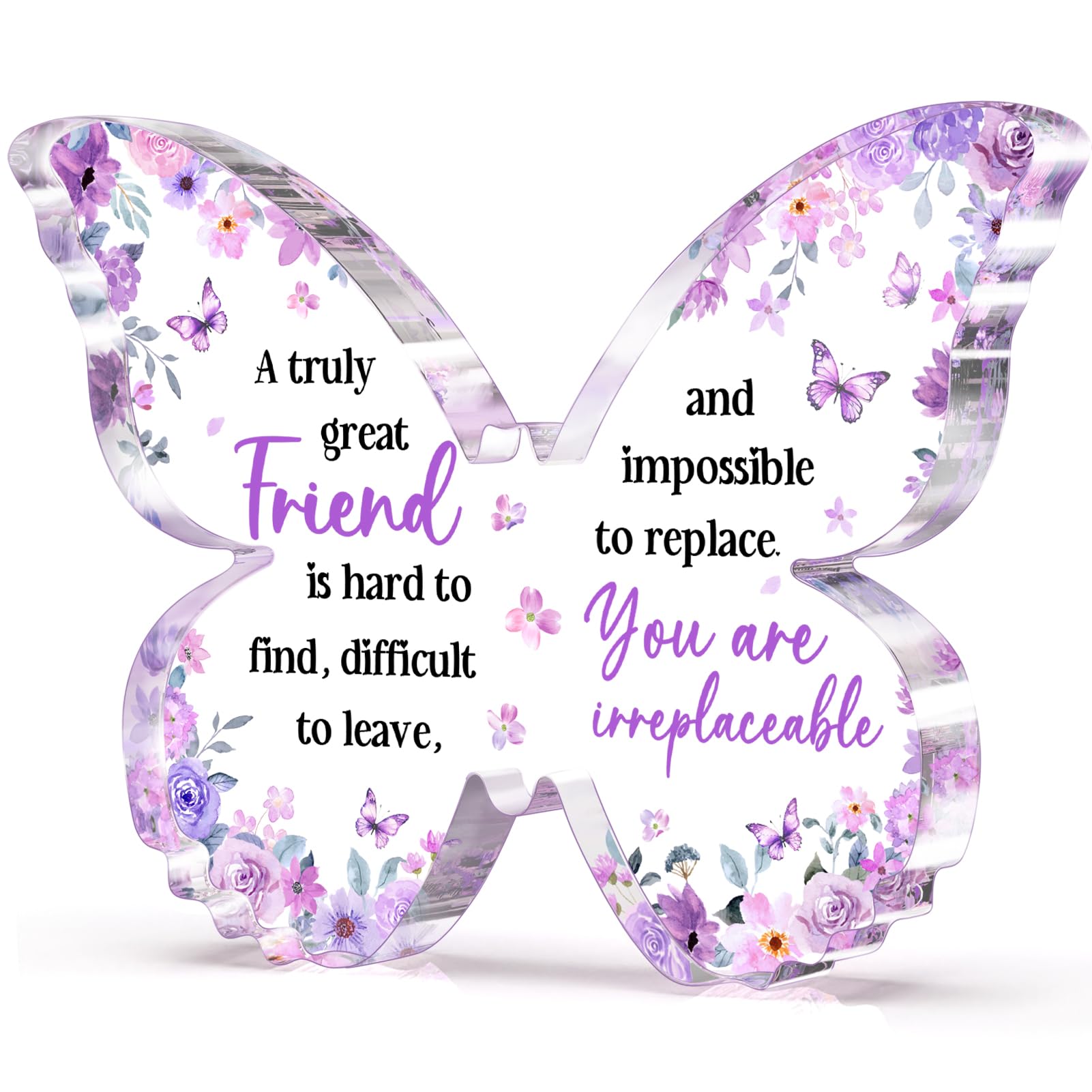 Glydein Friend Friendship Gifts for Women, Purple Butterfly Acrylic Plaque Desk Decor, Christmas Gifts for Friends Women Unique,