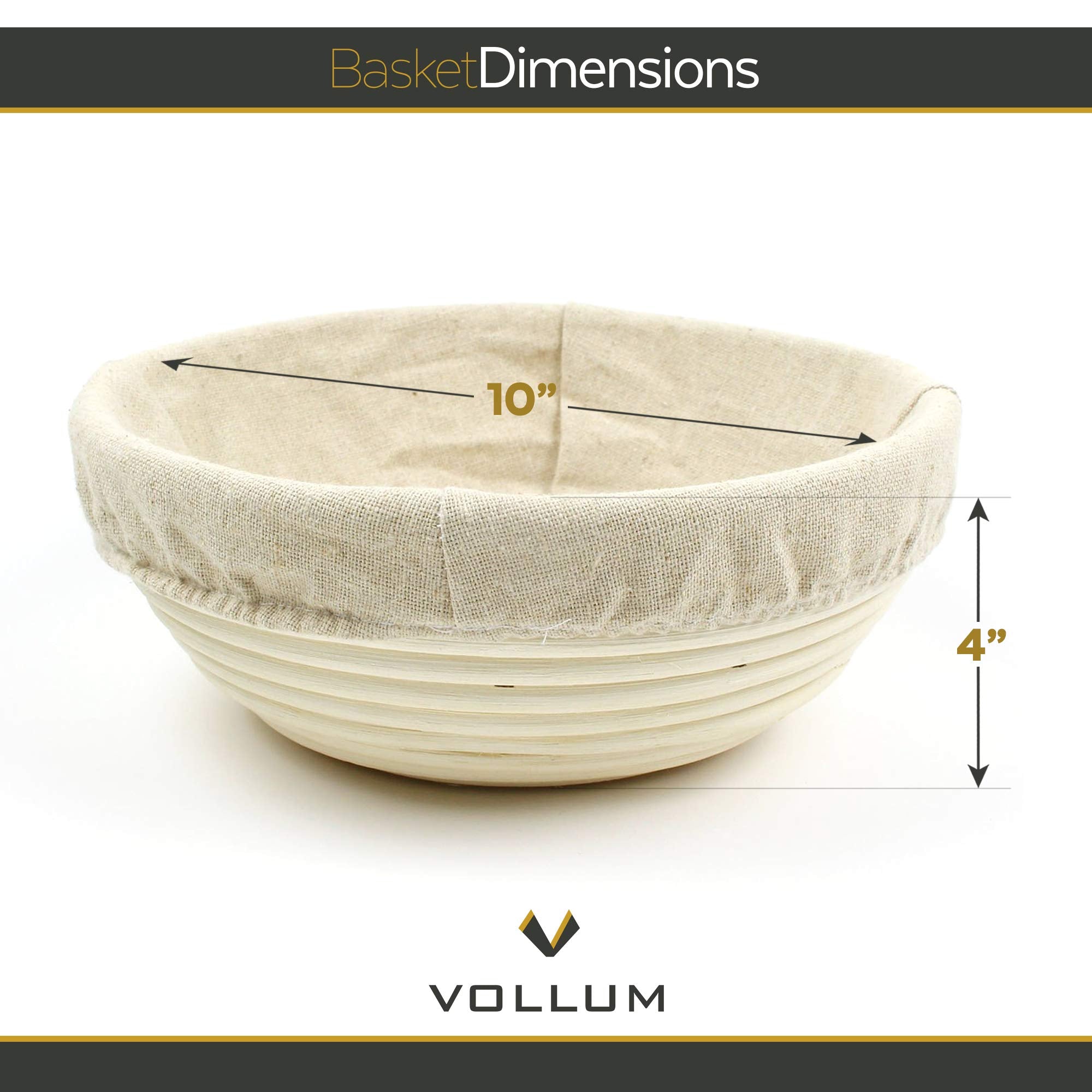 Vollum Bread Proofing Basket Banneton Baking Supplies For Beginners & Professional Bakers, Handwoven Rattan Cane Bread Maker Wit