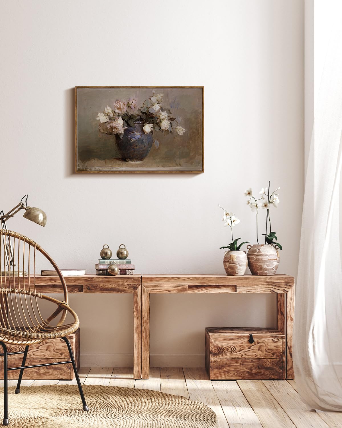 Insimsea Framed Canvas Wall Art Vintage Decor, Flower Large Wall Art Decor, Floral Rustic Decorations For Living Room, Farmhouse