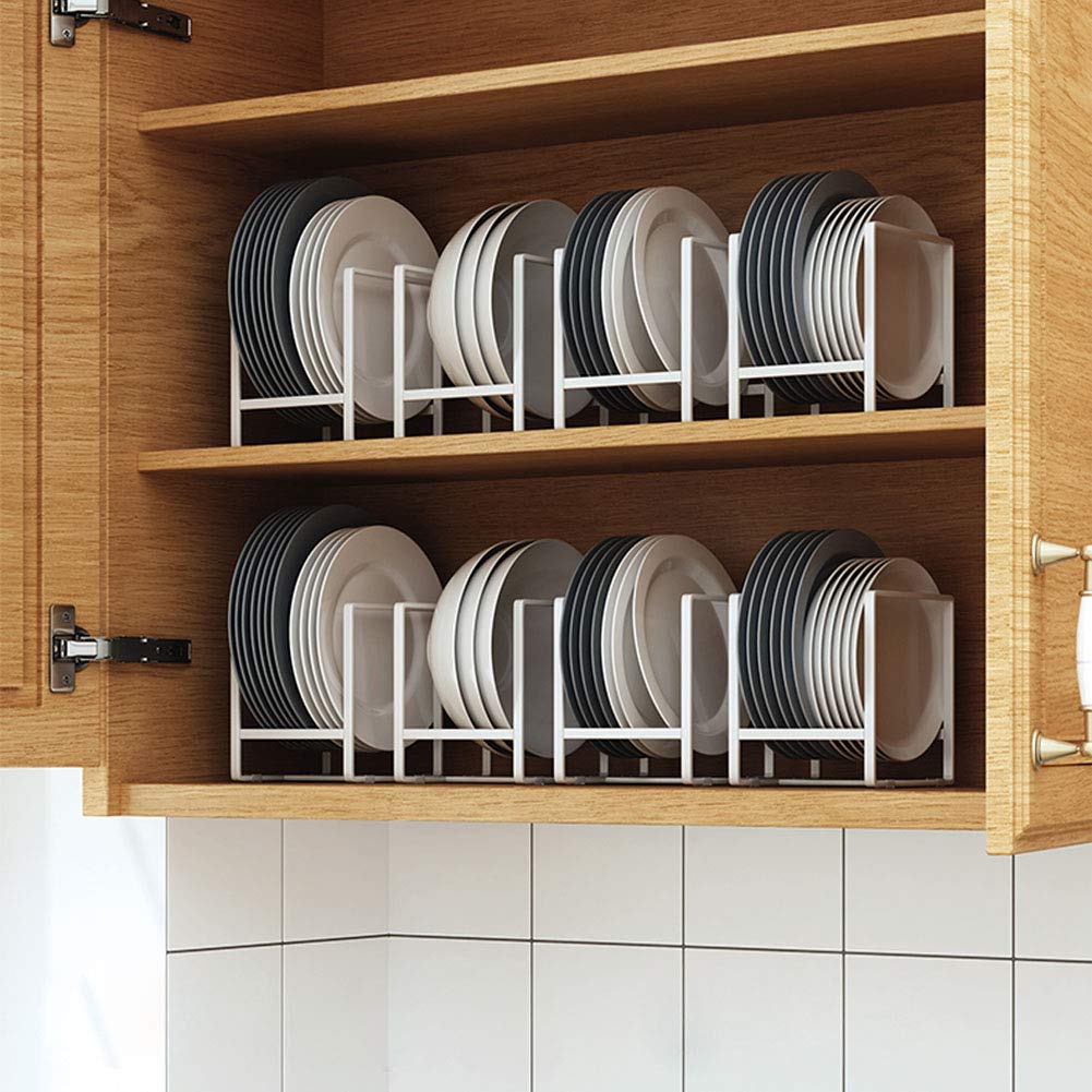 2Pcs Plate Holders Organizer, Metal Dish Storage Dying Display Rack For Cabinet, Counter And Cupboard - White, Small
