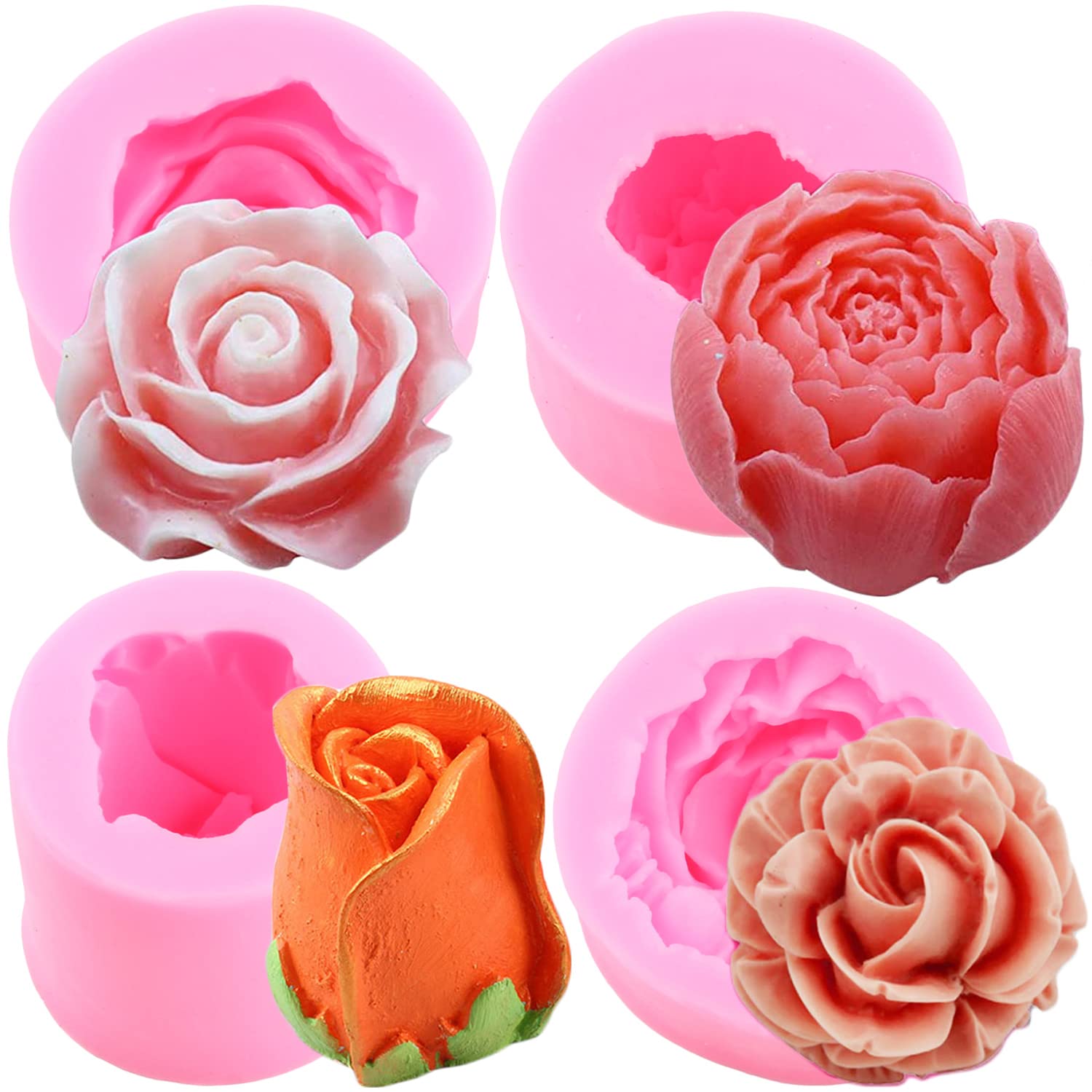 Miyahouse 3D Bloom Rose Flower Fondant Silicone Molds For Cake Decoration Cupcake Topper Candy Chocolate Polymer Clay Soap Candl