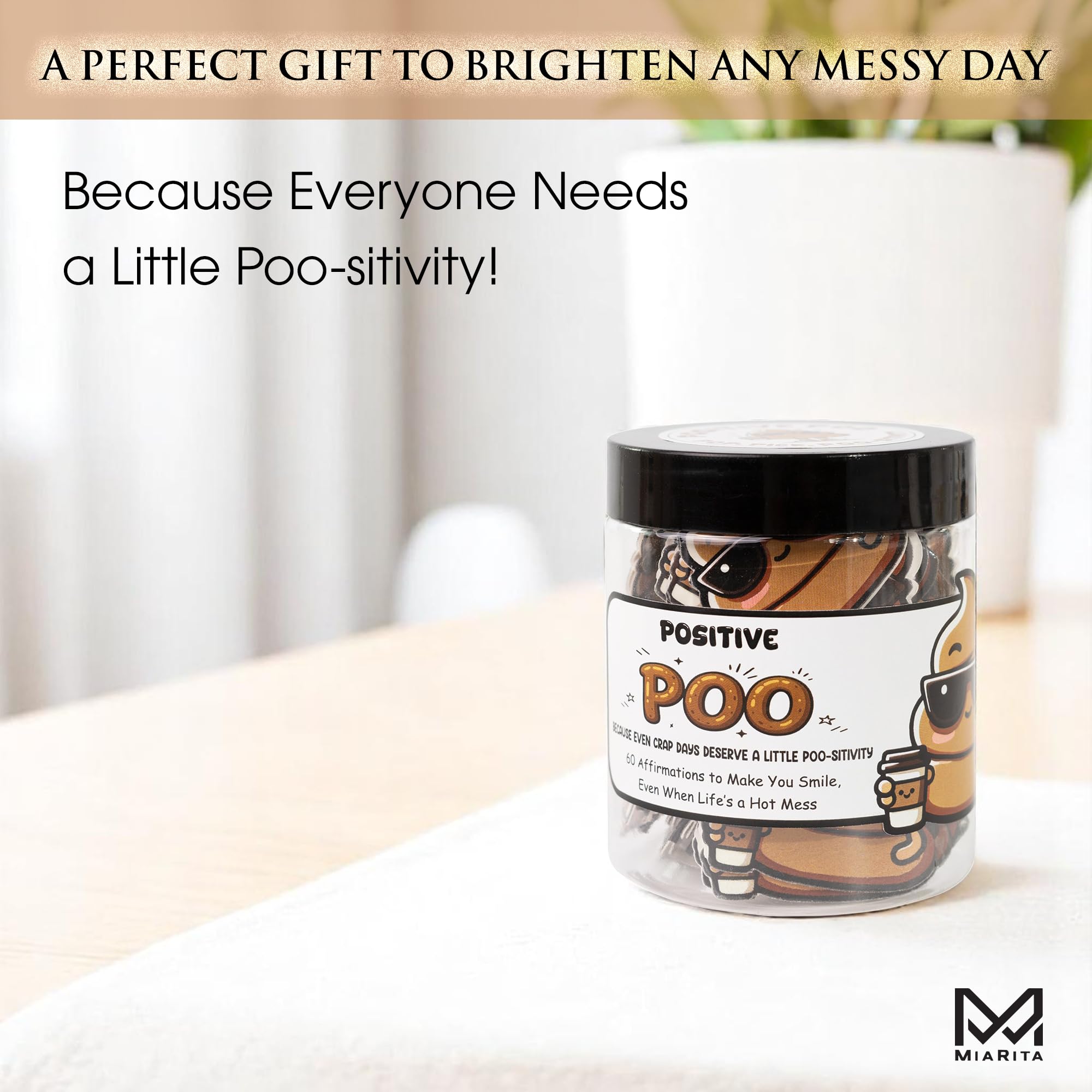 Positive Poo Jar - Funny Christmas Gag Gifts for Men, Teens, 60 Hilarious Affirmations, White Elephant Gift, Emotional Support J