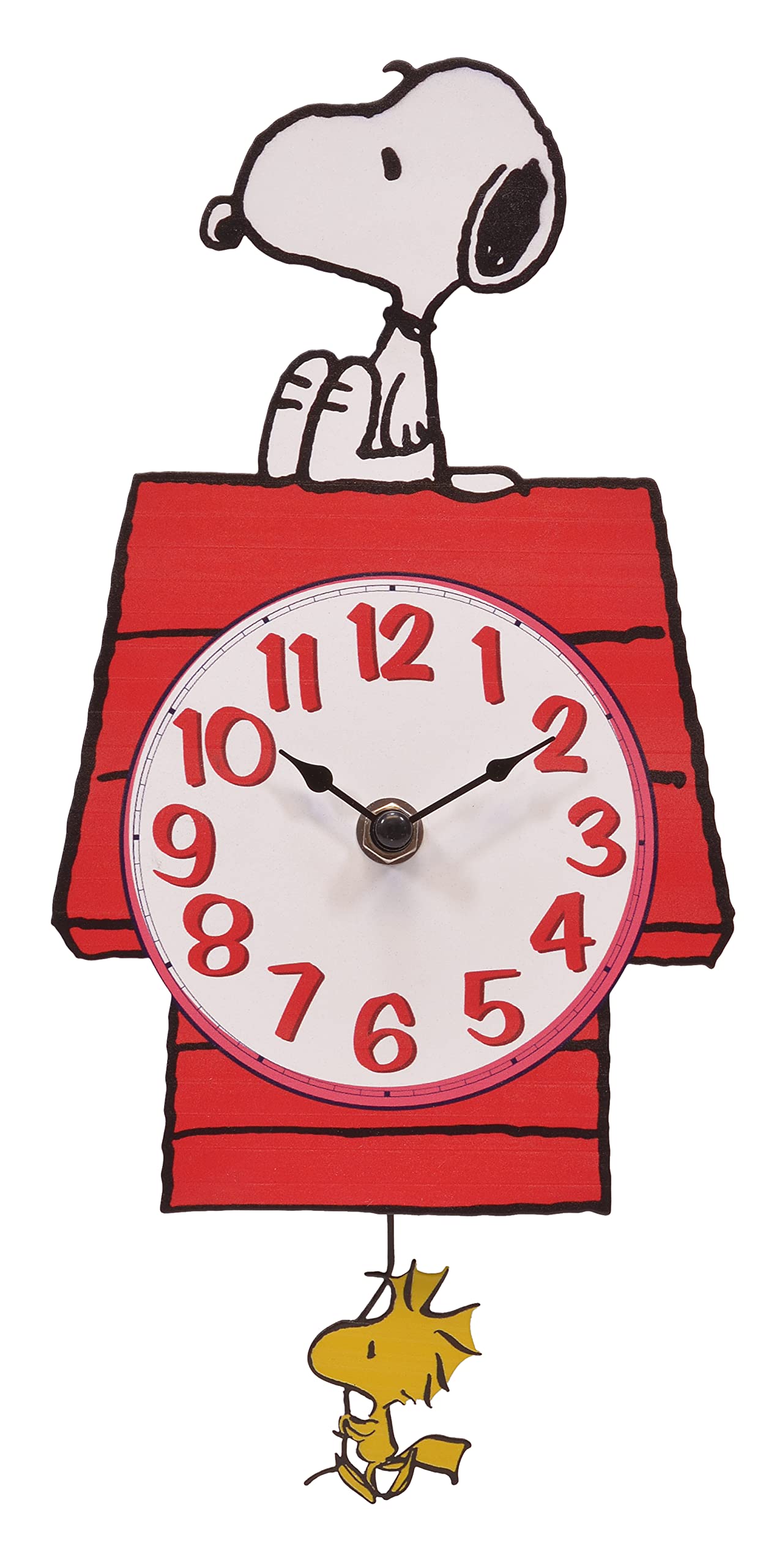 Mark Feldstein & Associates Peanuts SnoopyS Dog House With Woodstock Pendulum Pal Wall Clock, 12 Inch