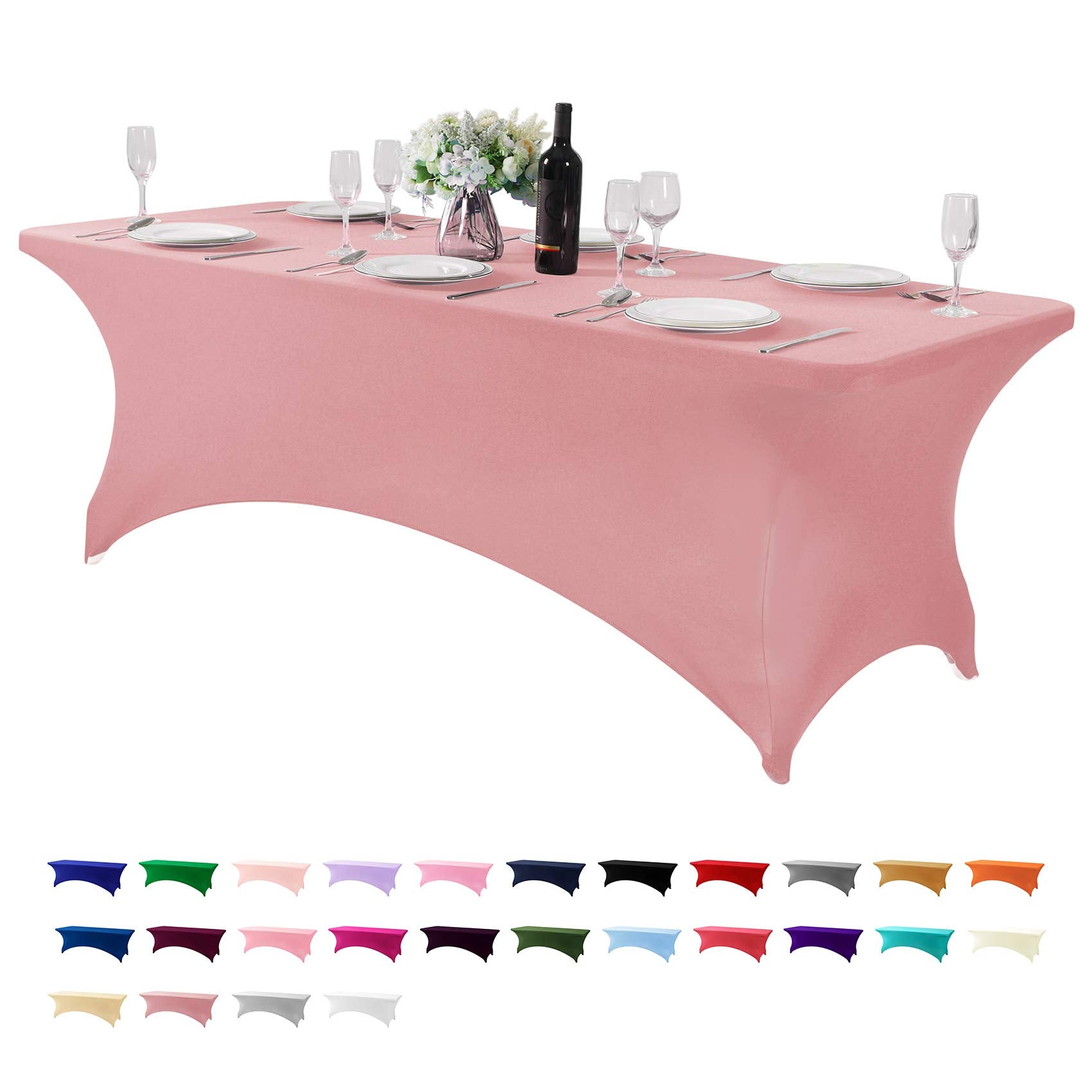 Hezuzo Spandex Table Cover For 8Ft Table Universal Fitted Stretch Tablecloth For Party, Banquet, Wedding And Events-Dusty Pink