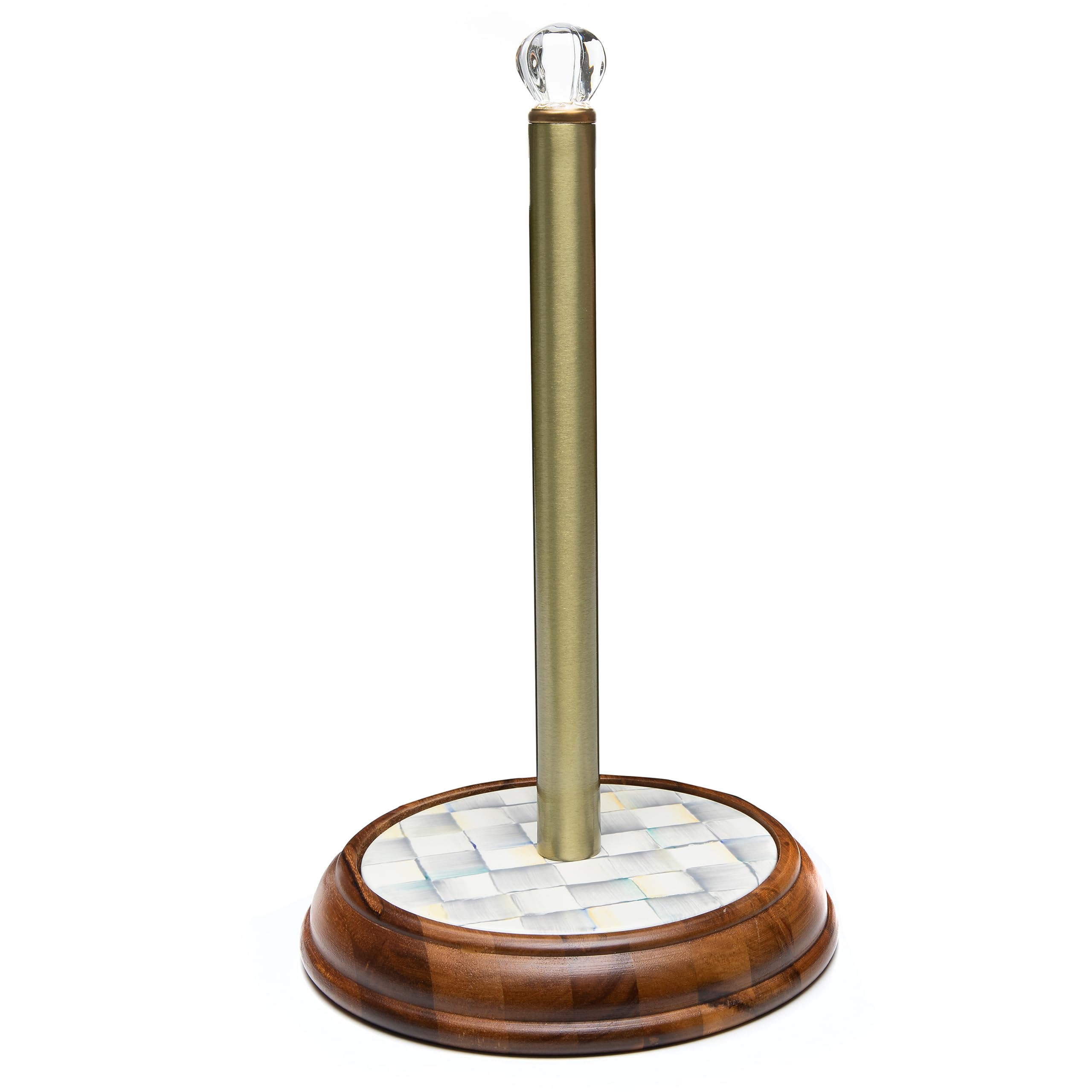 MACKENZIE-CHILDS Wood Paper Towel Holder, Decorative Paper Towel Holder for Kitchen, Grey-and-White Sterling Check