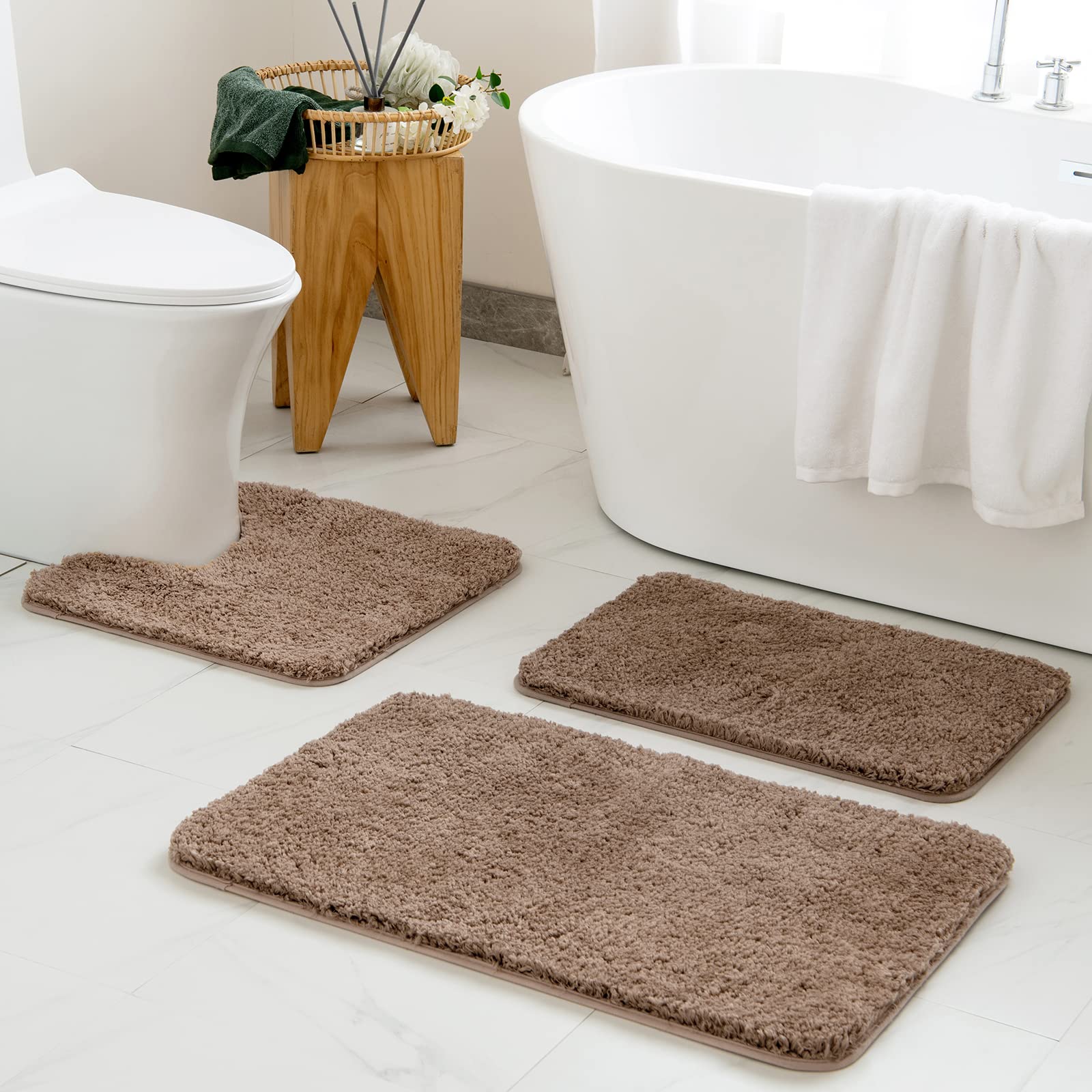 Miulee 3 Pieces Bathroom Rugs And Mats Sets Extra Thick Non Slip Microfiber Bath Mats And U-Shaped Contour Toilet Rug For Bath R