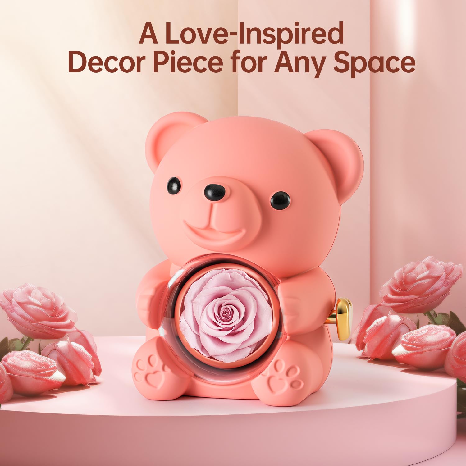 Cute Teddy Bear with Preserved Rose - A Real Rose Flower in Bear with Elegant Gift Box - Romantic Gift for Her in Mother s Day,