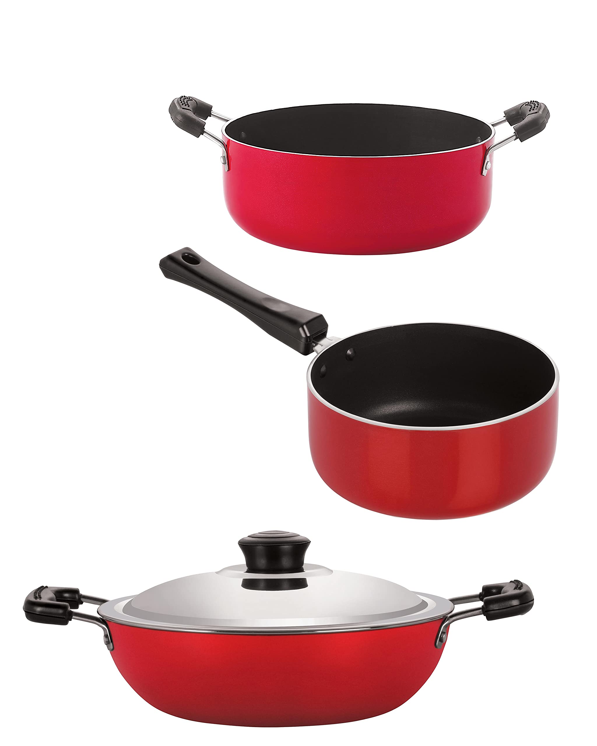 Nirlon NonToxic Oil Free Non Stick Cookware Essential Gift Set Of 3Piece With Bakelite Handle (Dkd(J)_Sp(B)_Cs24)