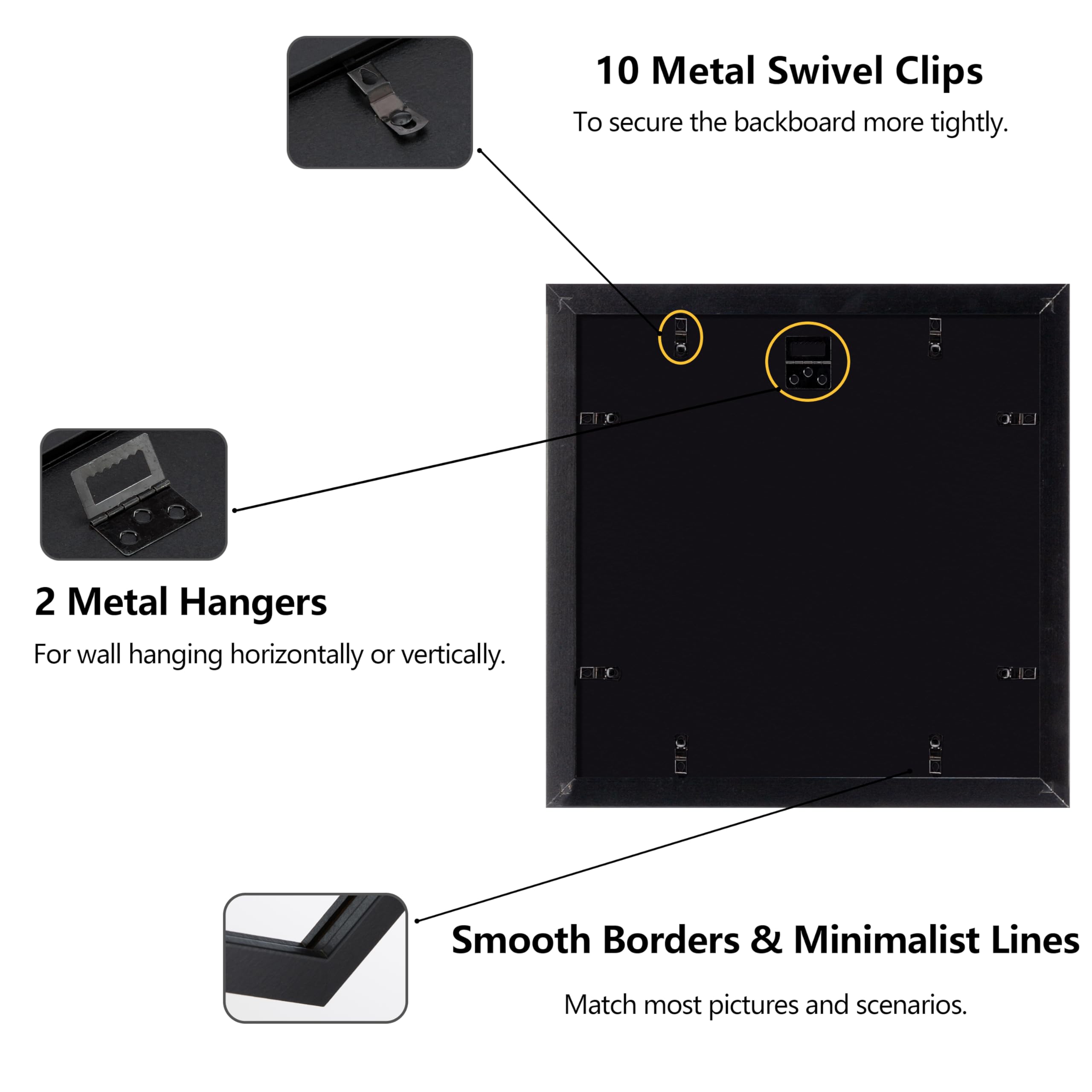 CORE ART 12x12 Picture Frame Set of 4, Display Pictures 10x10 with Mat or 12 x 12 without Mat, Multi Photo Frames Collage for Wa