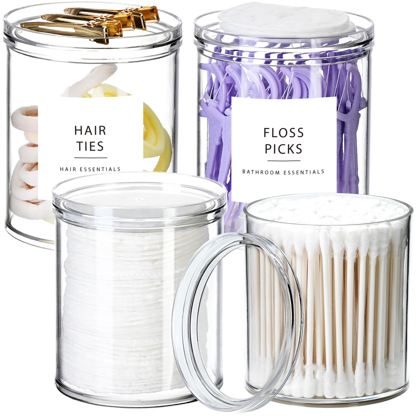 Sheechung Qtip Holder Dispenser Stackable Clear Plastic Container With Storage Lid Bathroom Essentials Decor, Vanity Makeup Stor