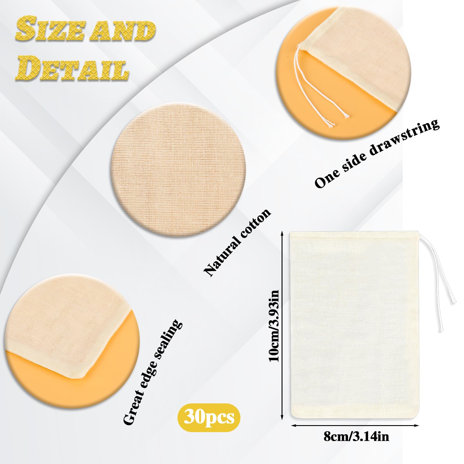Spice Bags For Cooking, 30Pcs Muslin Drawstring Soap Bags Reusable Empty Tea Bags For Loose Tea Sachet Bags Cheese Cloth Bags Fo