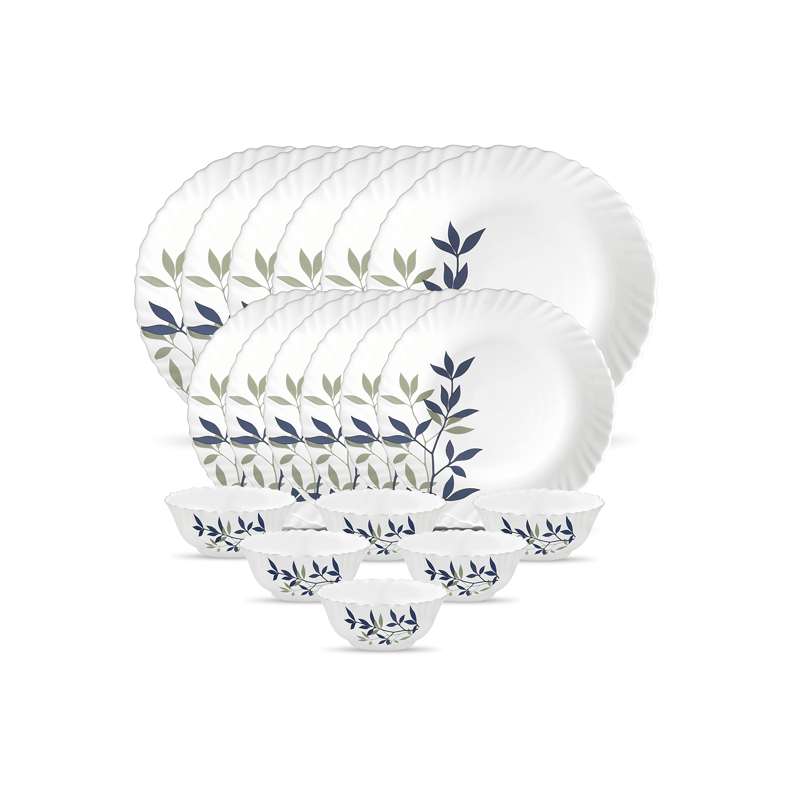 La Opala Novo Collection Opal Glass Crockery | For Family Of 6 | Dinner Set 18 Pcs Silken Charm | Plates & Bowls For Dining | Mi