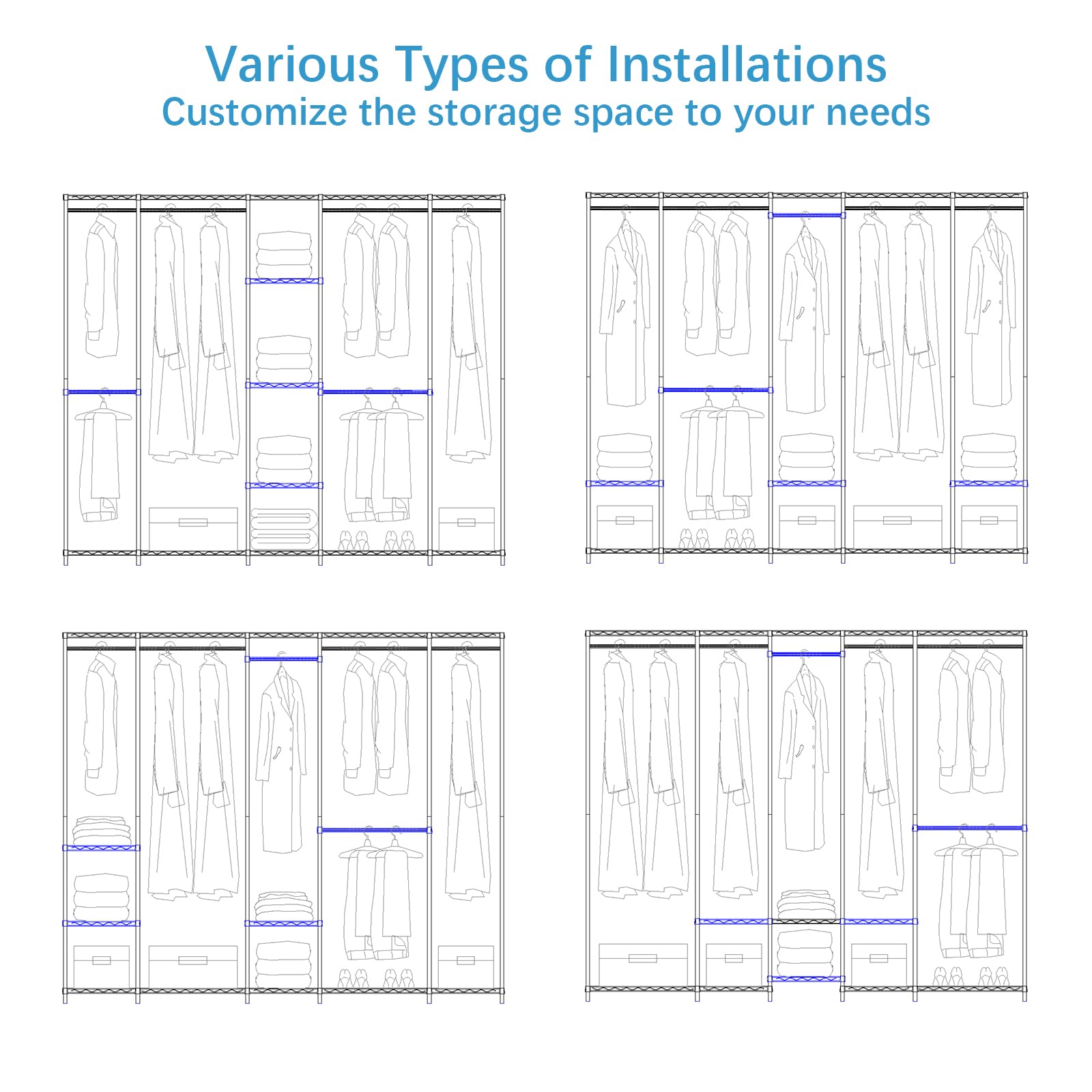 Vipek V50I Extra Large Portable Closet Rack Bedroom Armoire Freestanding Wardrobe Closet, Heavy Duty Multi-Functional Metal Clot