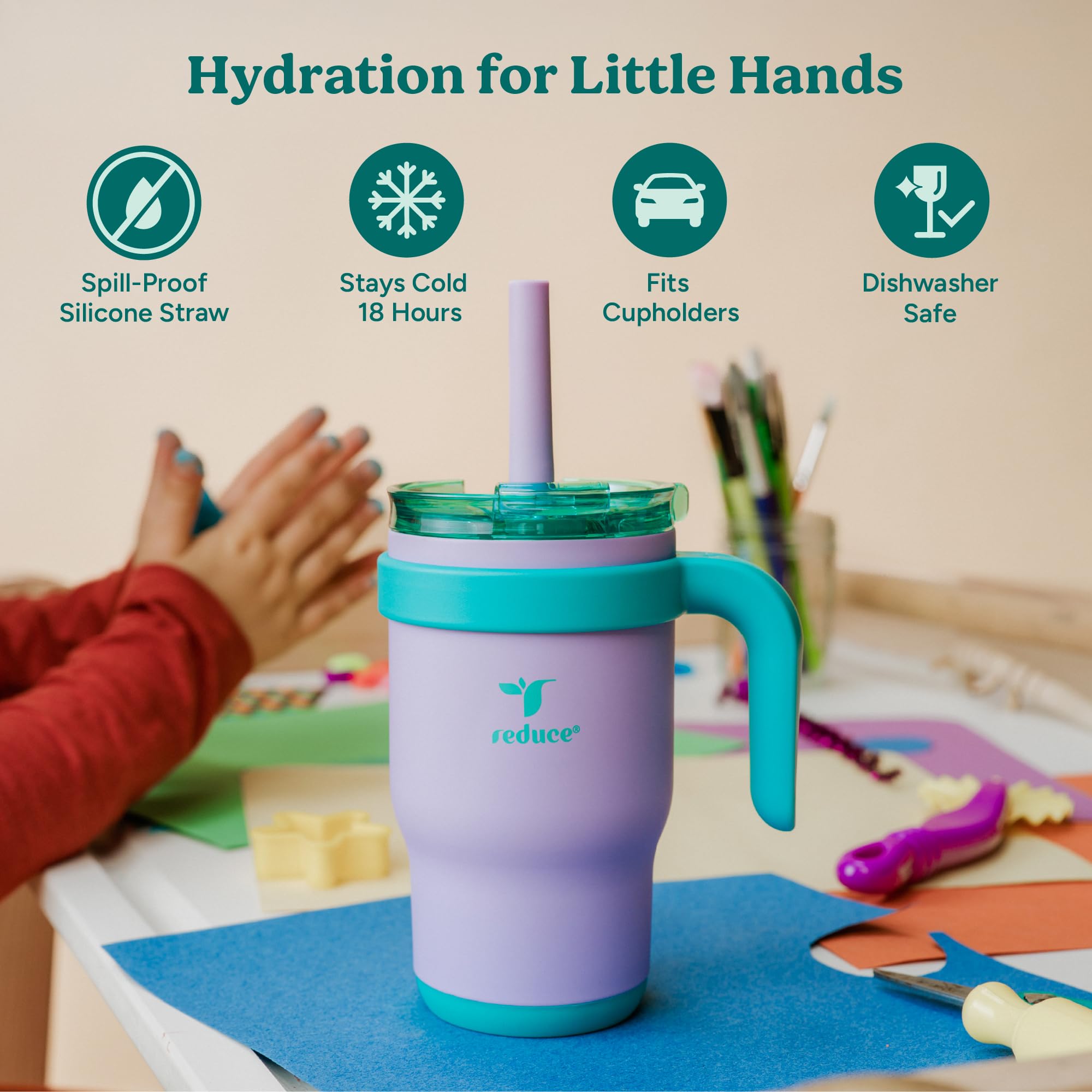 Reduce 14 Oz Coldee Kids Tumbler With Lid And Straw - Coldee Insulated Travel Mug - Spill-Proof, Sweatproof Stainless Steel, Bpa
