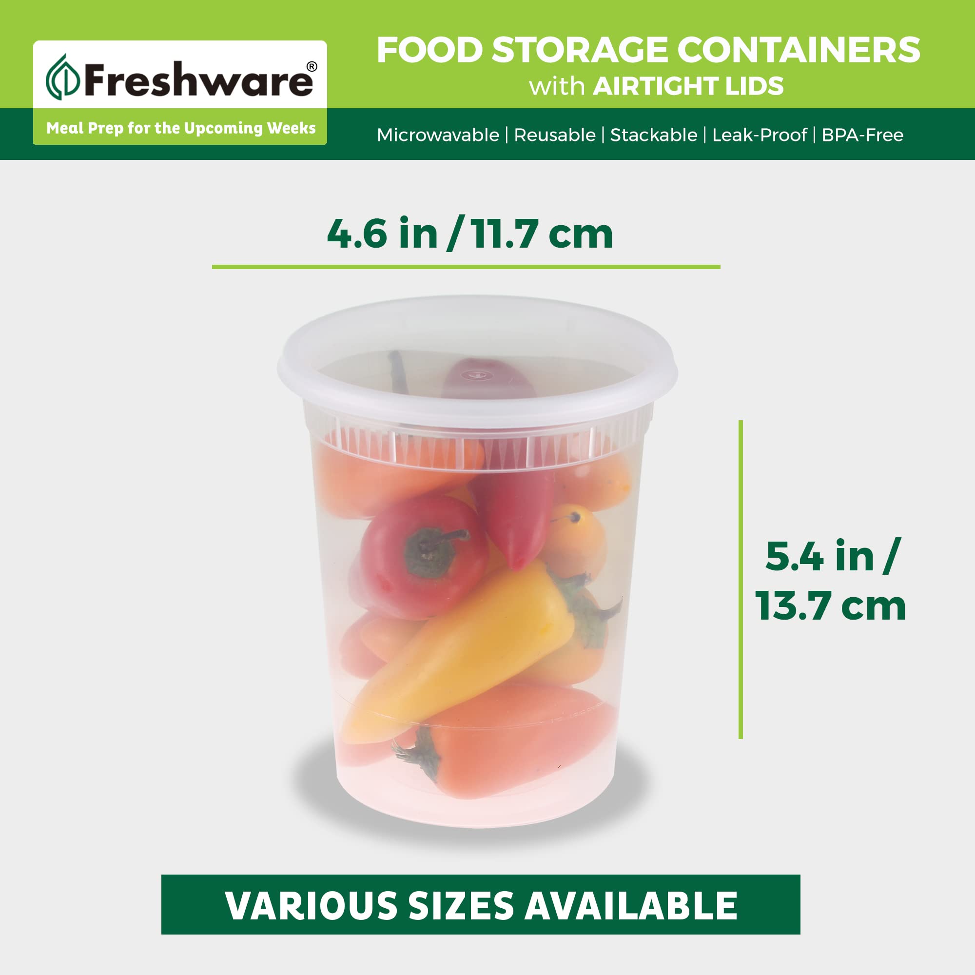 Freshware Food Storage Containers [24 Set] 32 Oz Plastic Deli Containers With Lids, Slime, Soup, Meal Prep Containers | Bpa Free