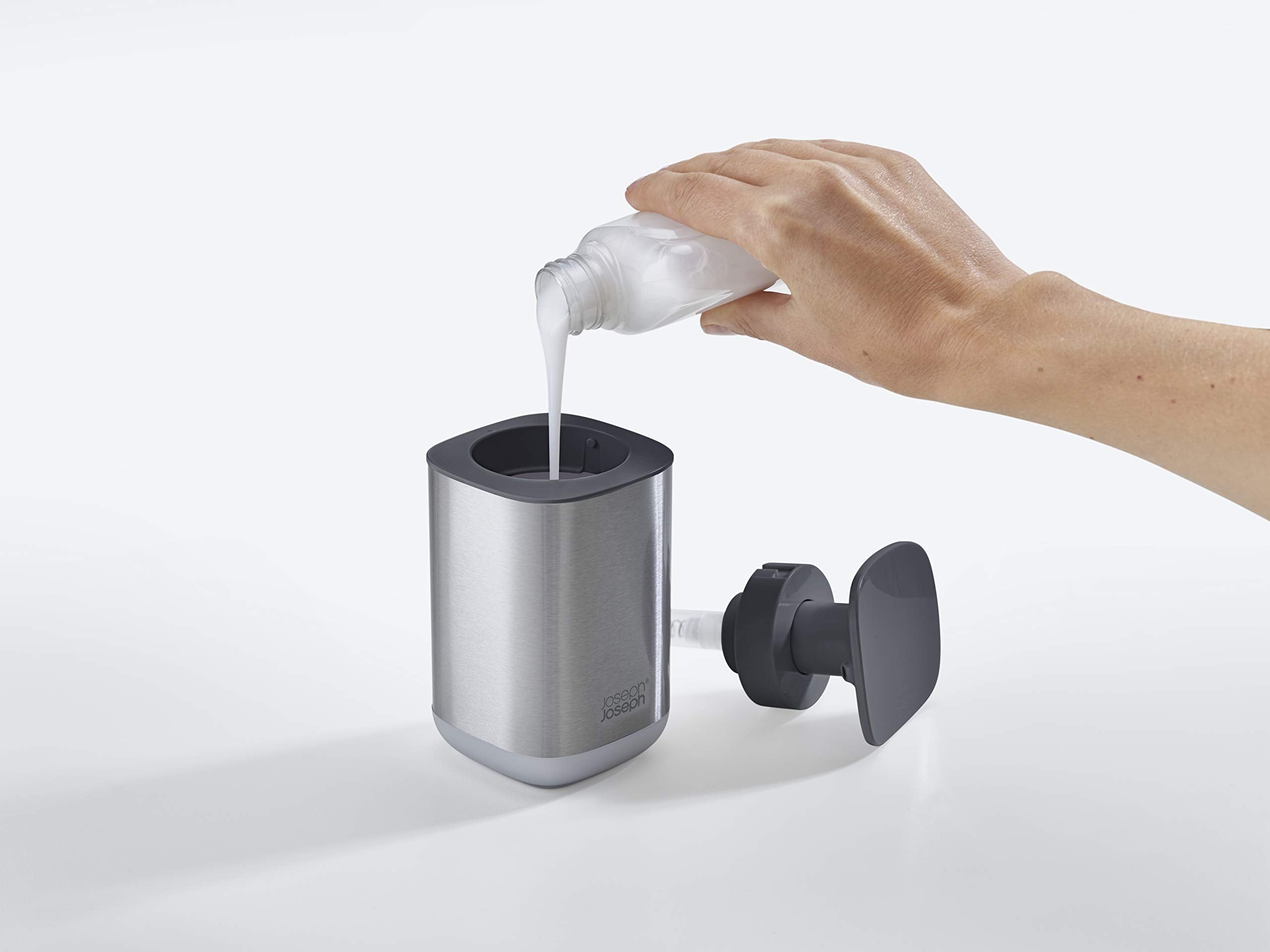 Joseph Joseph Presto Stainless-Steel Hygienic Easy-Push Soap Dispenser With Wide Pump, Stainless Steel/Gray