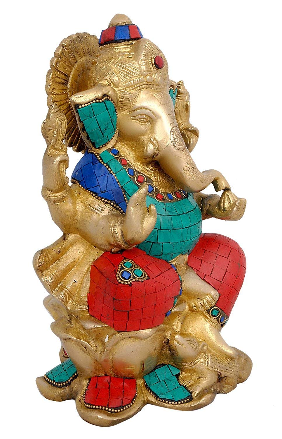 Dattatreya Brass Ganesha Ganesh Murti Idol Statue Lakshmi Saraswati Statue - Set Of Three Height 9.5 Inches