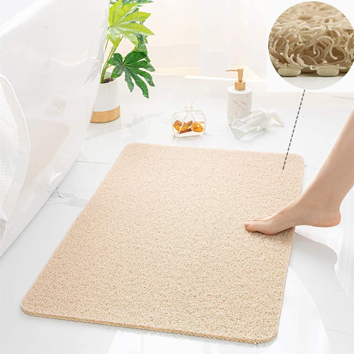 Anti Slip Shower Mat, Soft Textured Bath Mat, Easy Drain Non Slip Comfort Bathtub Mats, Quick Drying Pvc Loofah Bathroom Mats, P