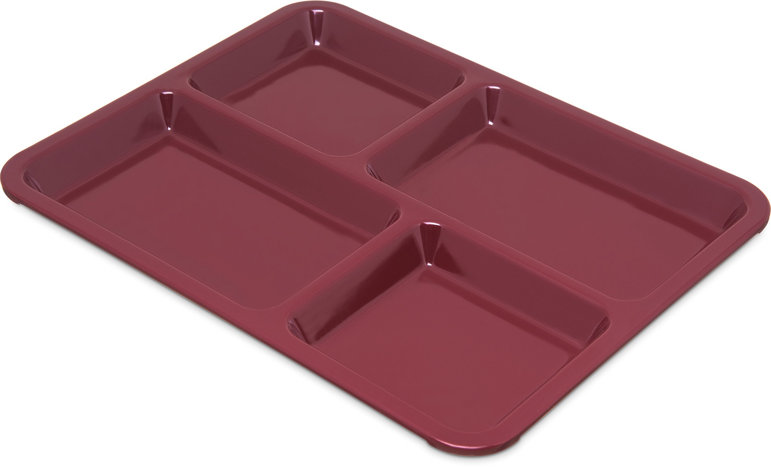 Carlisle FoodService Products Right Hand 4-Compartment Cafeteria / Fast Food Tray, 8.5 x 11, Dark Cranberry - (Pack of 12)