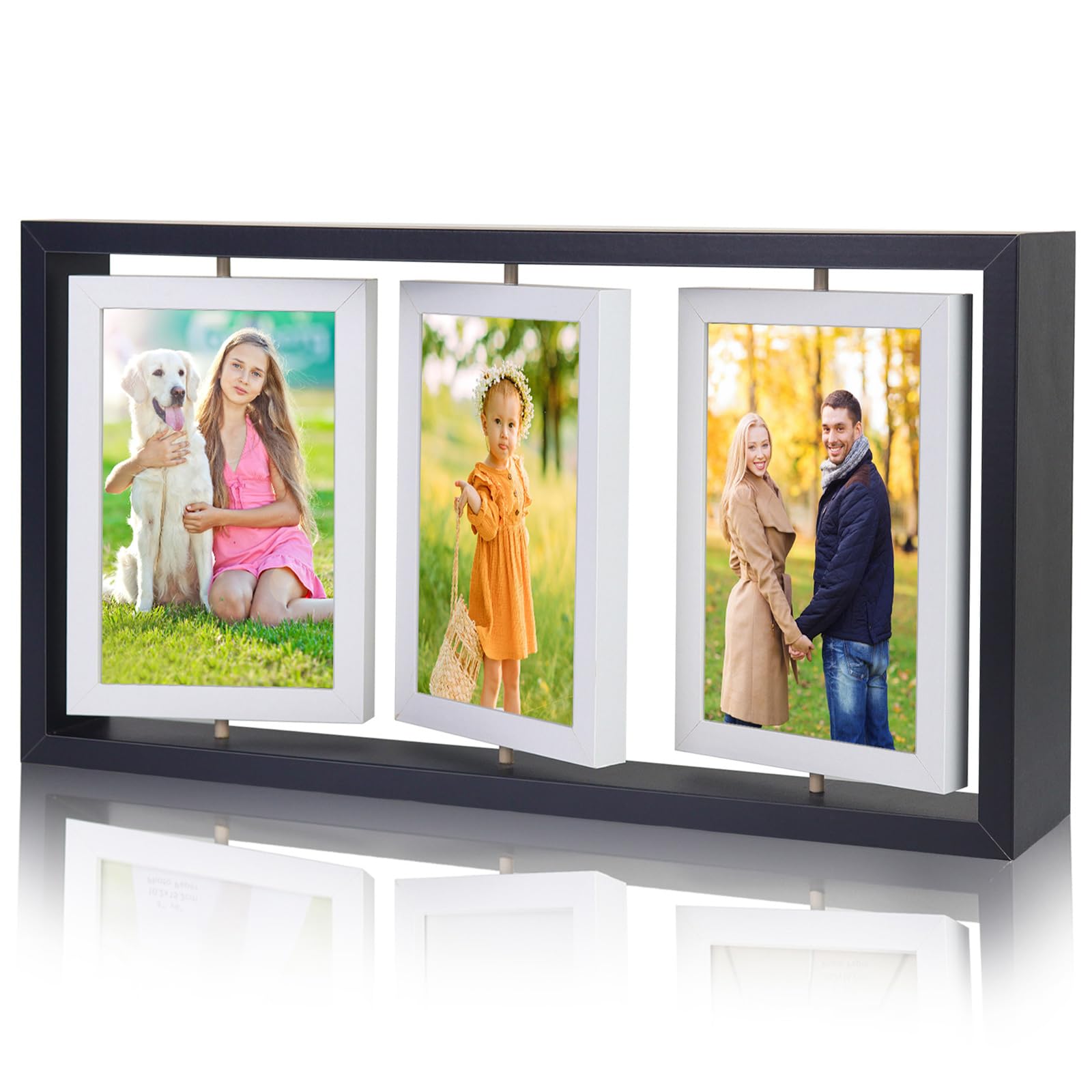 ZEEYUAN 4x6 Desk Picture Frame Rotating Double-Sided Picture Frame, 4x6 Tabletop Wooden Collage Family Pictures Frame for Office