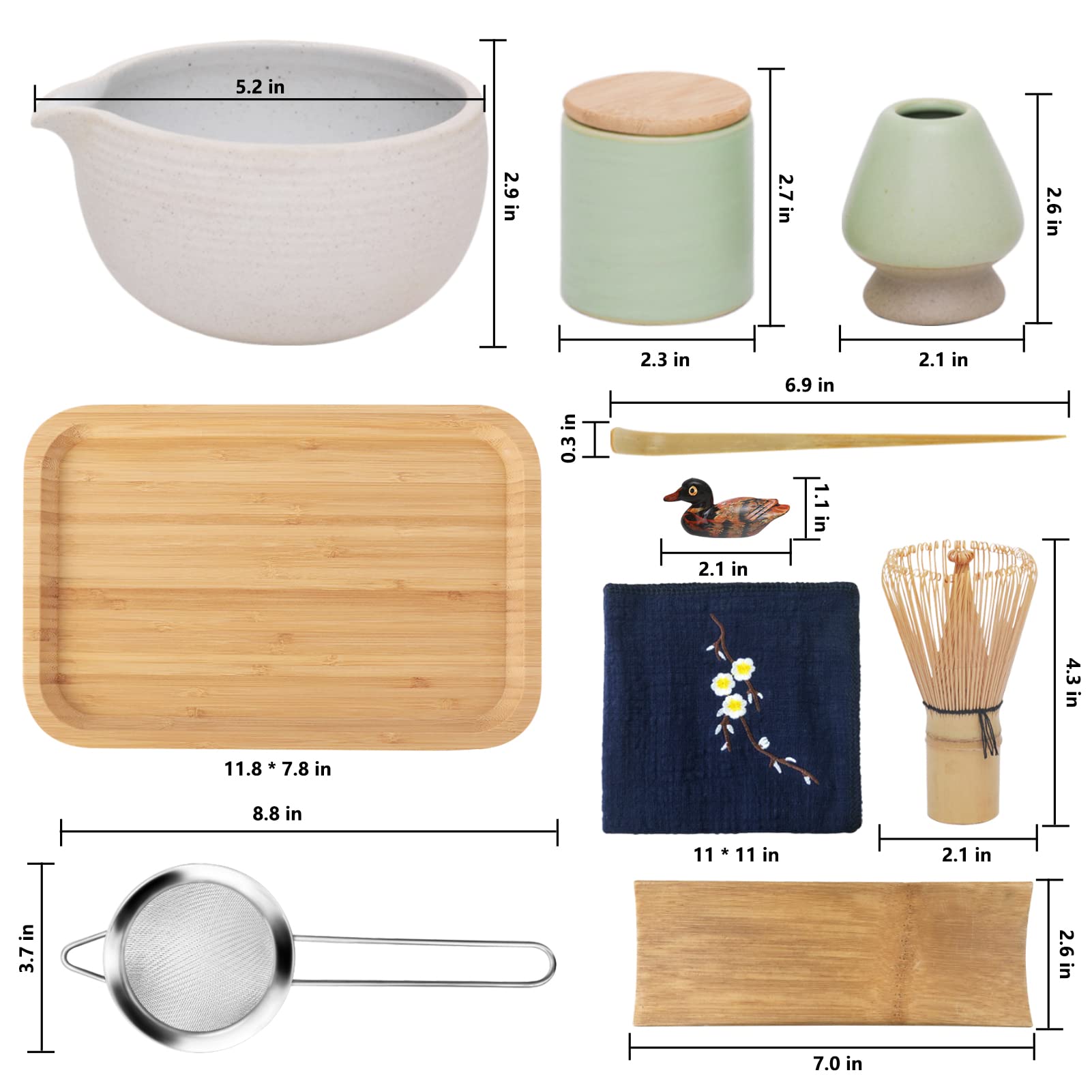 Artcome Japanese Matcha Tea Set, Matcha Bowl With Pouring Spout, Tea Tray, Bamboo Whisk, Ceramic Whisk Holder, Handmade Matcha C