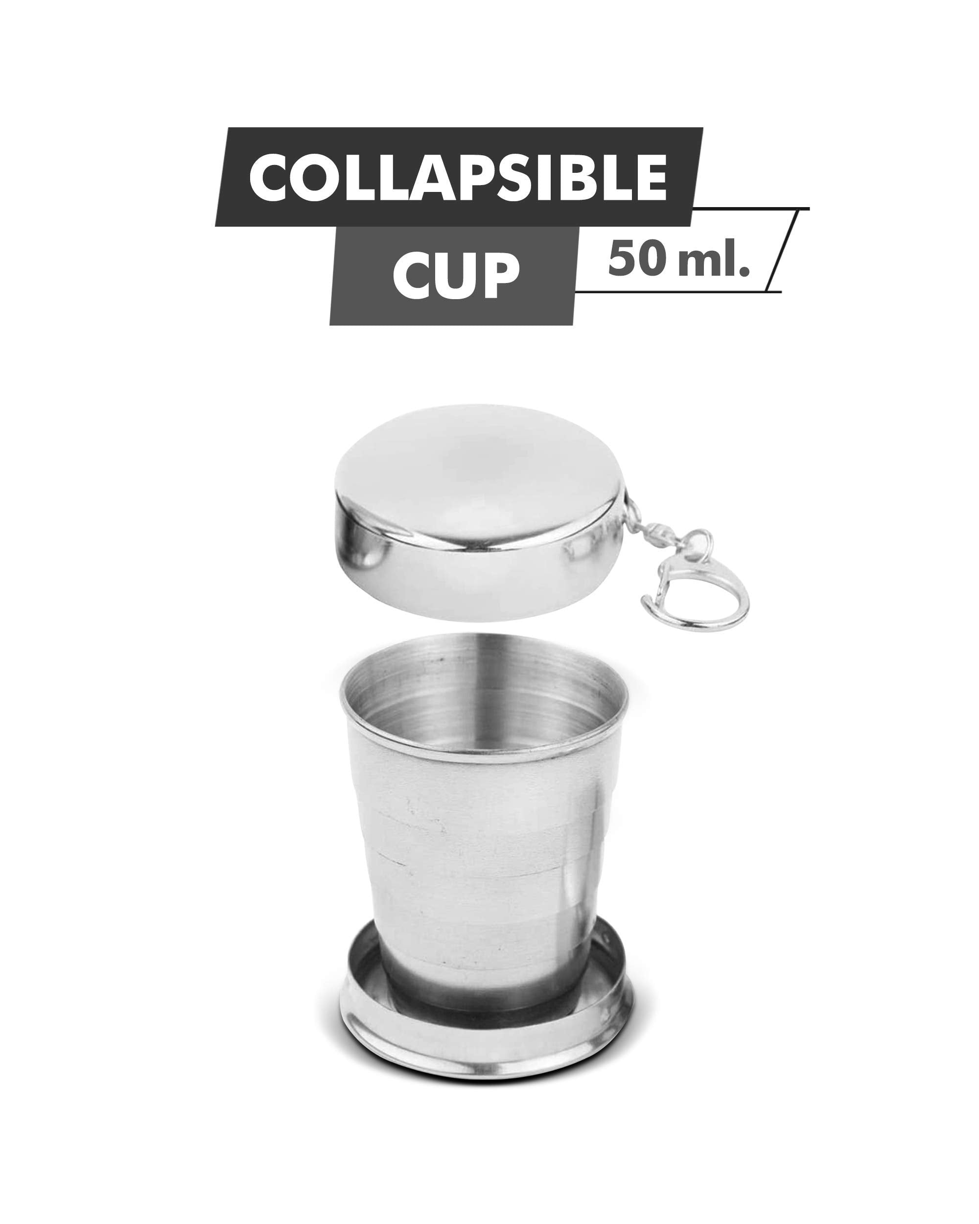 Ckb Products Collapsible Cupshot Glass - All Stainless Steel - Holds 1 Oz.50 Ml - Closes Flat - Includes Keychain Or Belt-Loop C