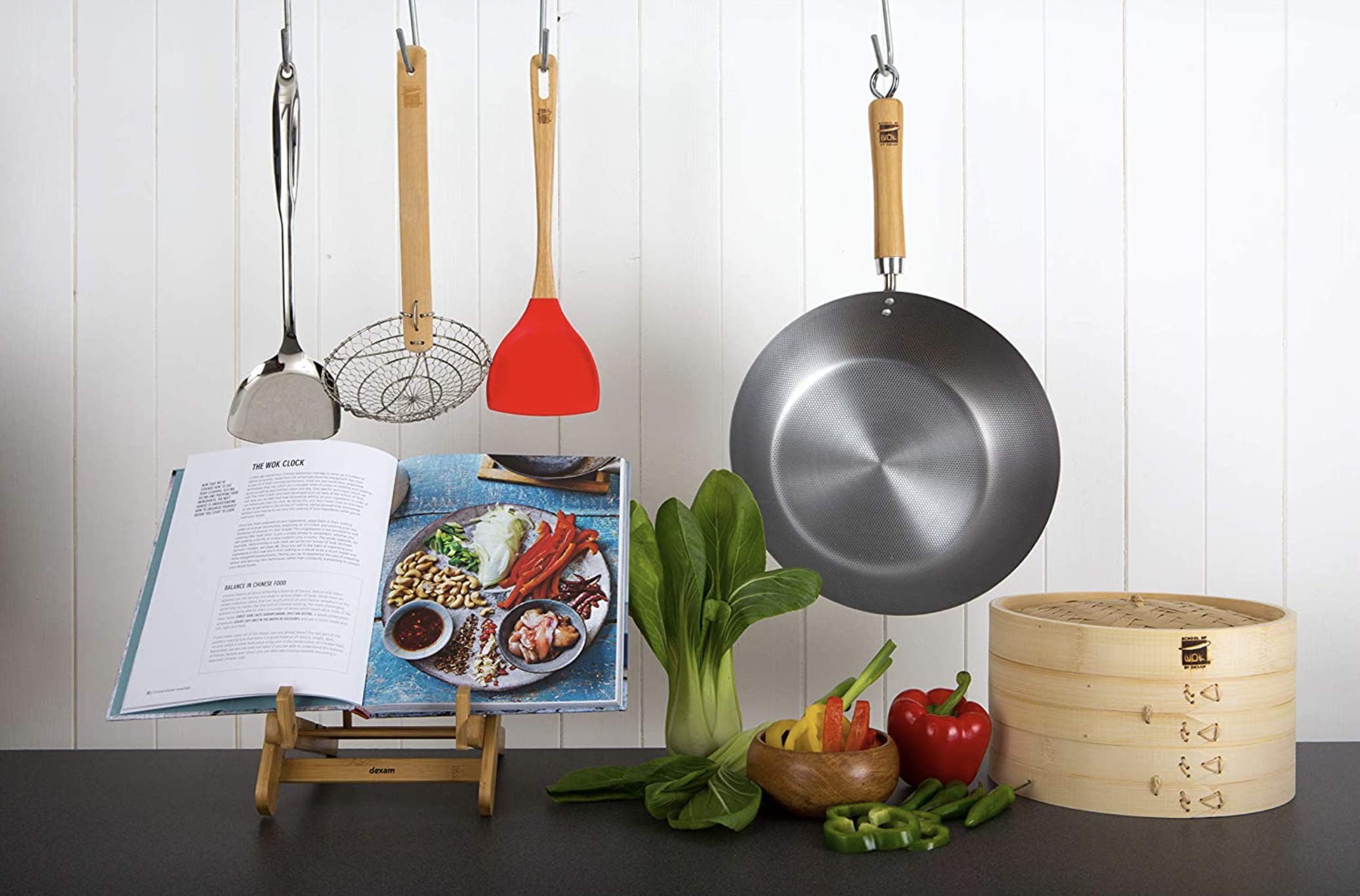 School Of Wok Silicone Spatula | Food Grade Silicone | Bamboo Handle | Use With Non-Stick, Carbon Steel, Or Convential Frying Pa