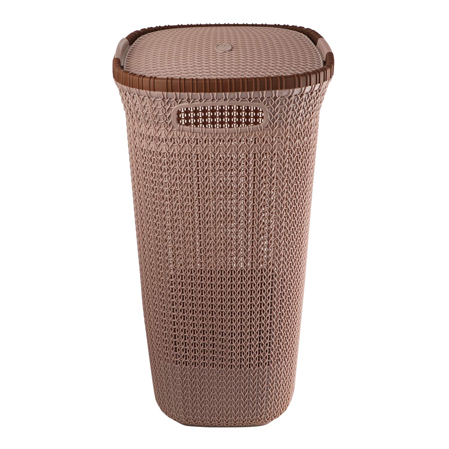 Cello Creta Plastic Laundry Basket With Lid, Beige, 50 Ltrs | Lightweight And Portable | Storage Organizer | Convenient Handling