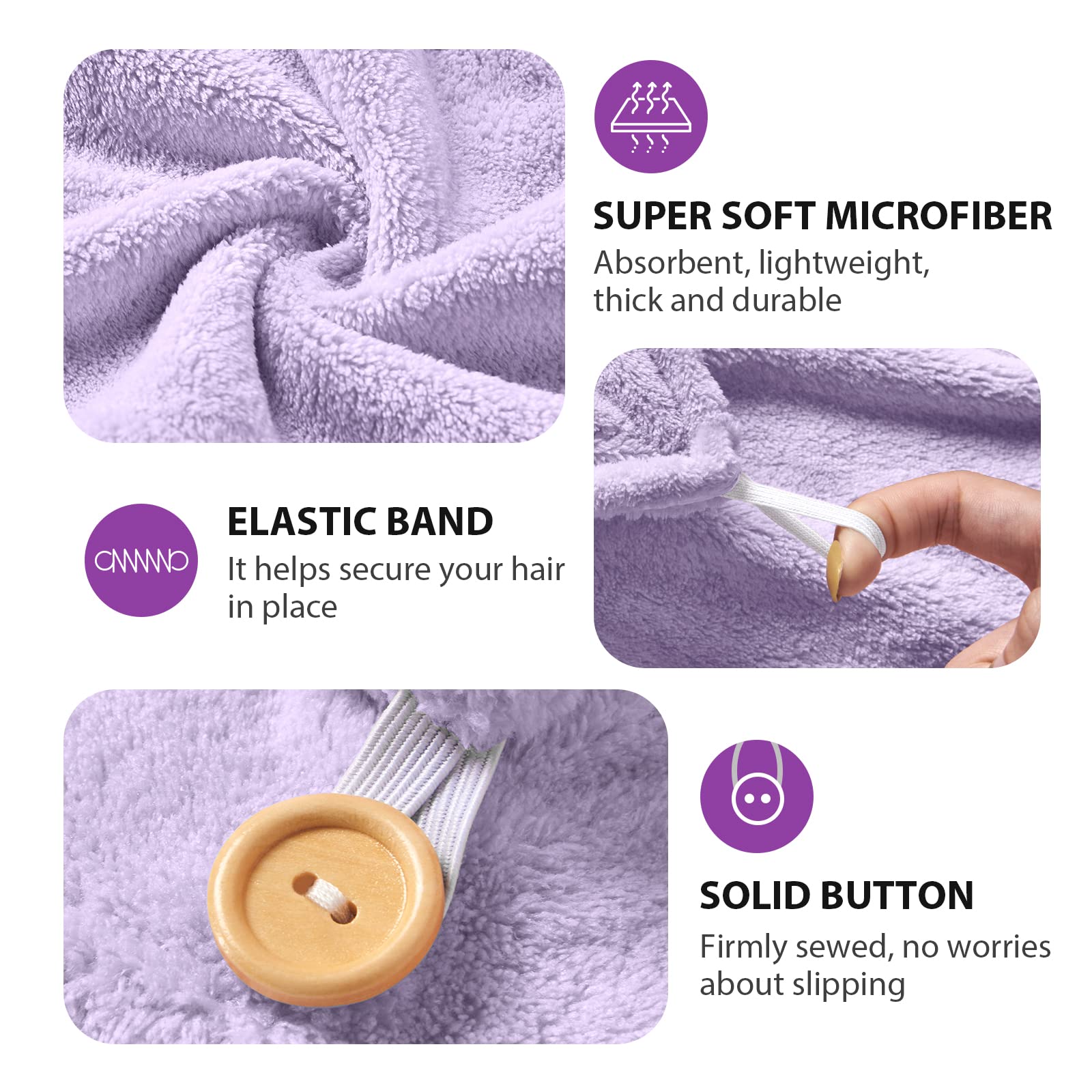 YFONG Larger Microfiber Hair Towel Wrap for Women, Purple, 30'' X 10.2''